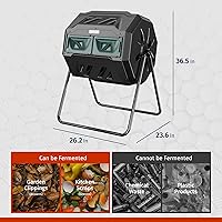 Vista 7 de EAST OAK Contenedor de compostaje giratorio para exteriores, contenedor de compost de 43 galones con cámara doble, 2 puertas corredizas y sistema
