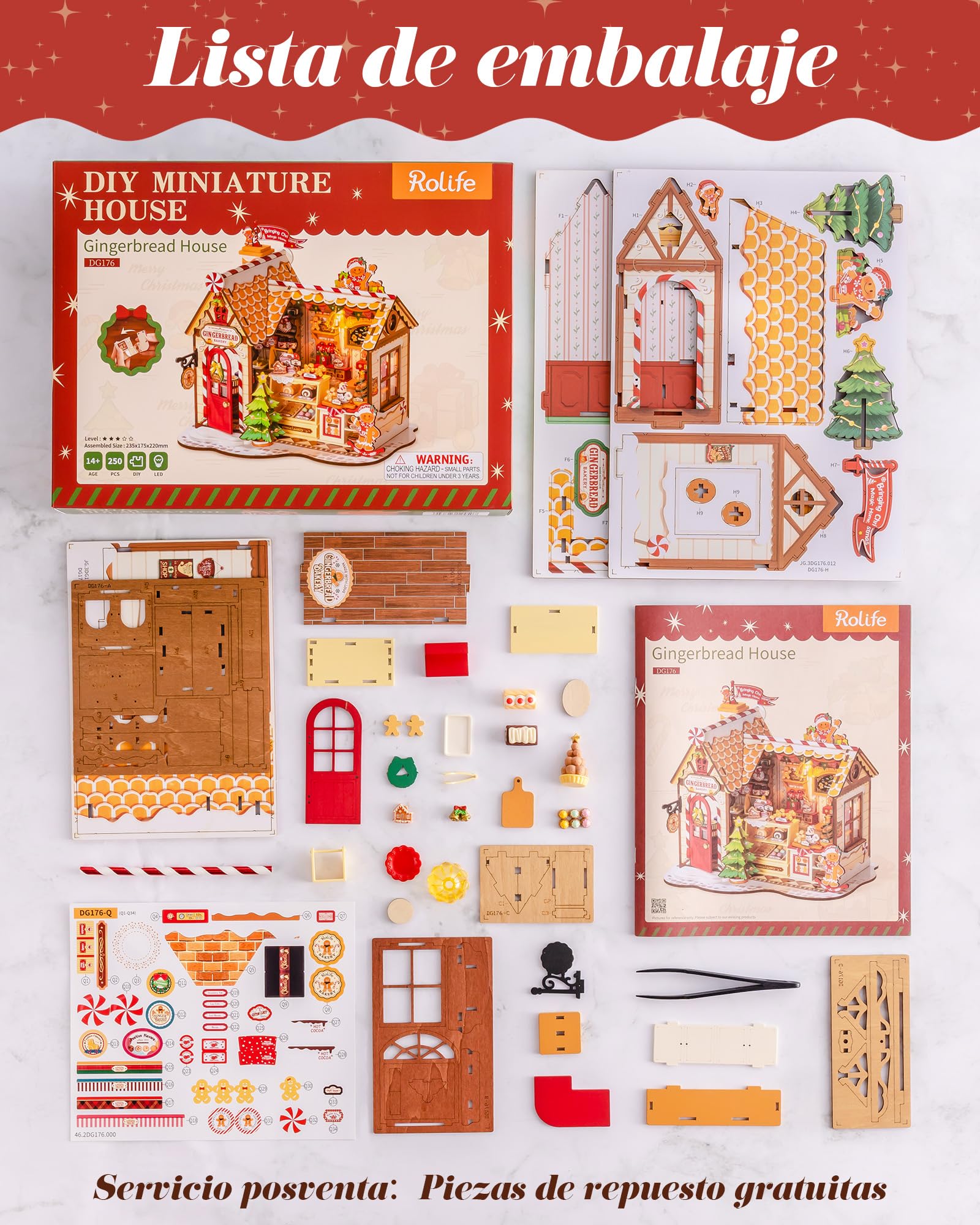Rolife Maquetas Puesto de Dulces de Navidad-170 Piezas DIY Miniature House Diorama, Casas Miniaturas para Montar Puzzle 3D Madera para Adultos ¡Ningún Pegamento Necesario Adornos de Navidad