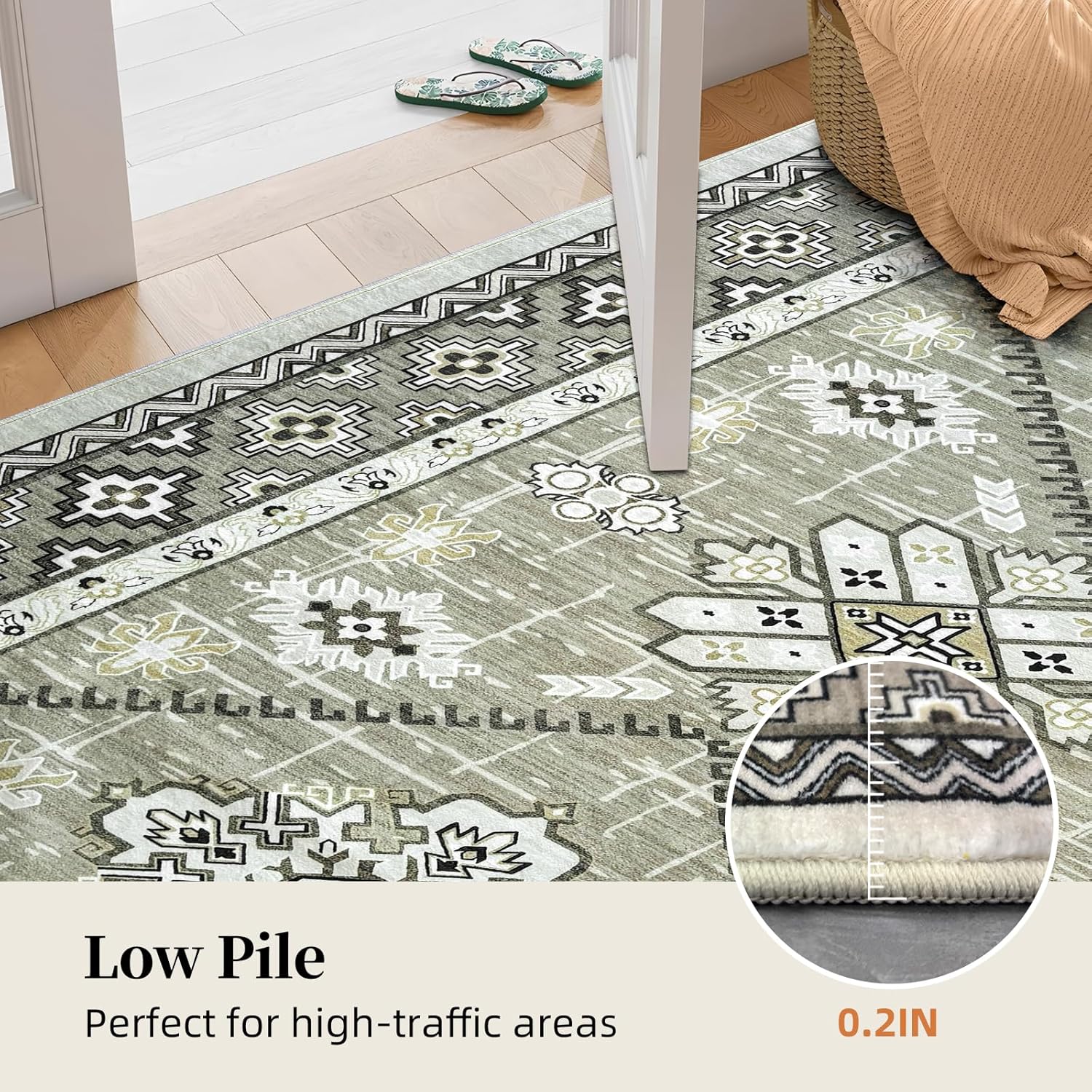 Boho Washable Area Rug 5x7, Large Soft Rugs for Living Room Farmhouse Vintage Beige Carpet 5x7 Area Rugs for Bedroom Dining Room Non-Slip Stain Resistant Under Table Rug