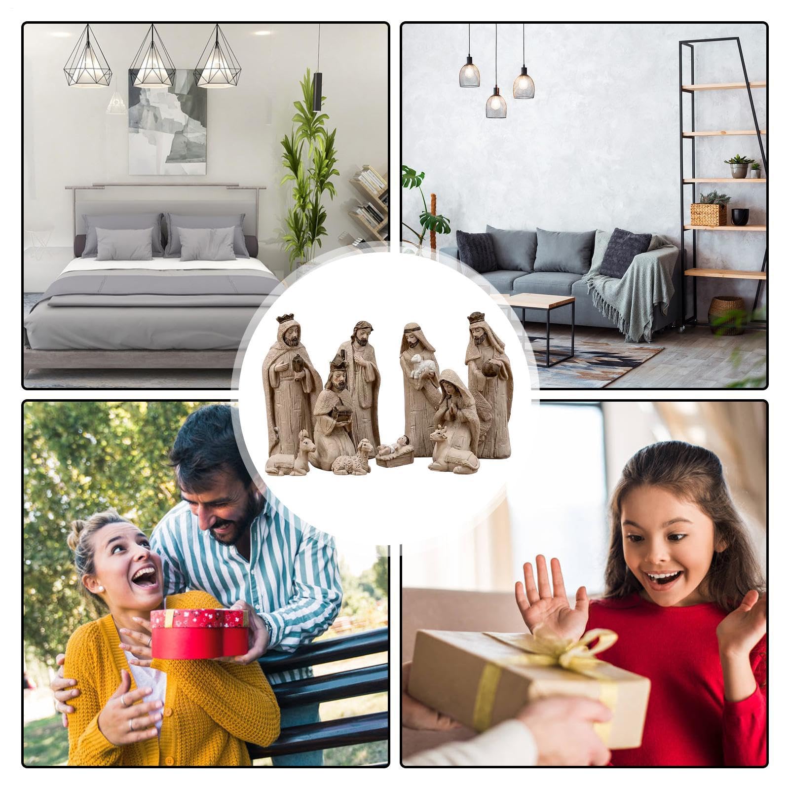 Set presepe in resina, stile vintage, effetto finto legno, Natale