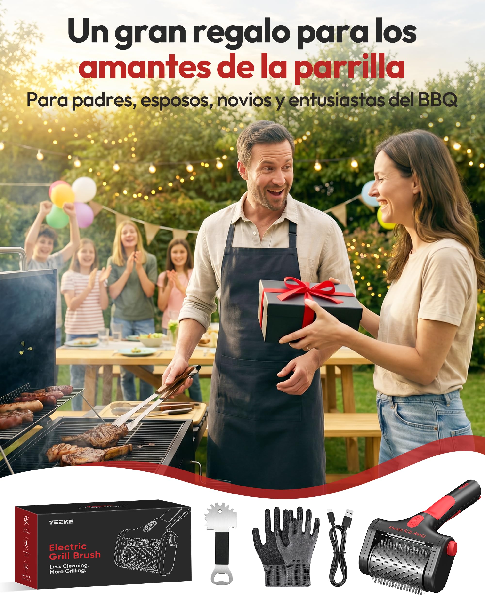 Spazzola elettrica per griglia Yeeke, pulitore elettrico per griglia ricaricabile senza fili a doppia velocità con batteria da 4000 mAh, testina in acciaio inossidabile 304 e luce LED