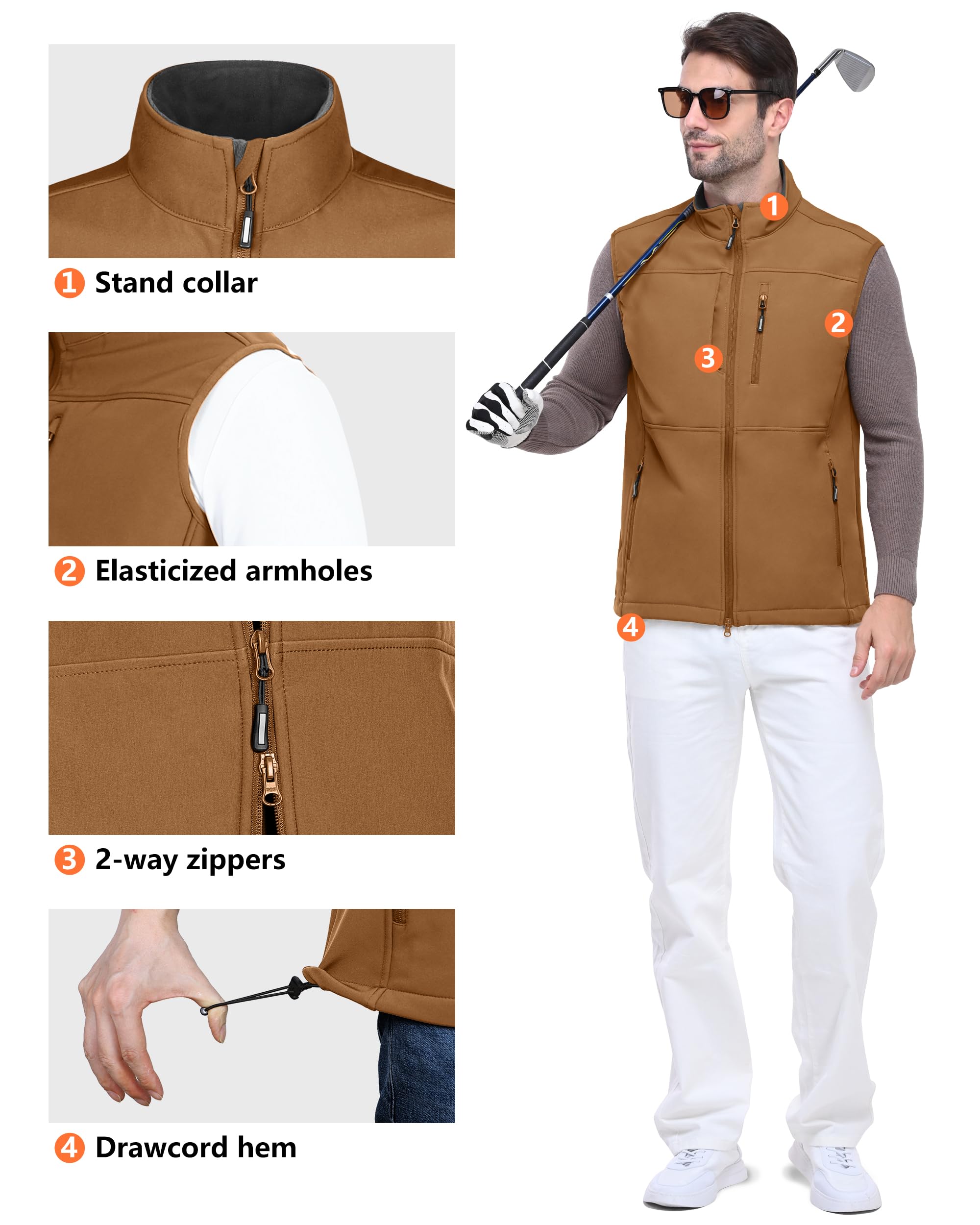 Outdoor Ventures Gilet softshell pour homme, imperméable, coupe-vent, sans manches, sportif, plusieurs poches, body chaud, gilet softshell pour homme