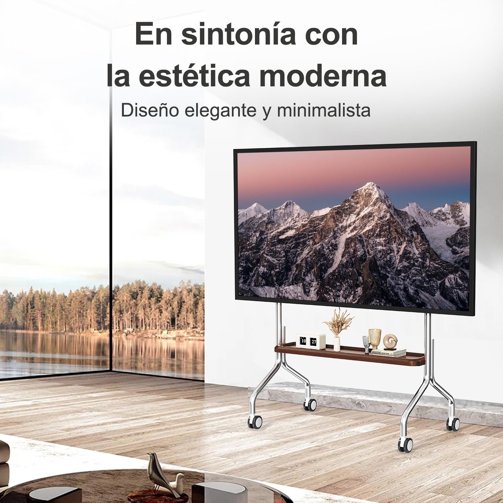 Soporte TV Ruedas para Televisión de 32 a 75 Pulgadas, hasta 50 kg | Con Estante, Tablero Perforado, Giro 360°, Diseño en acero inoxidable, Gestión de Cable, Máx.VESA 600x400mm