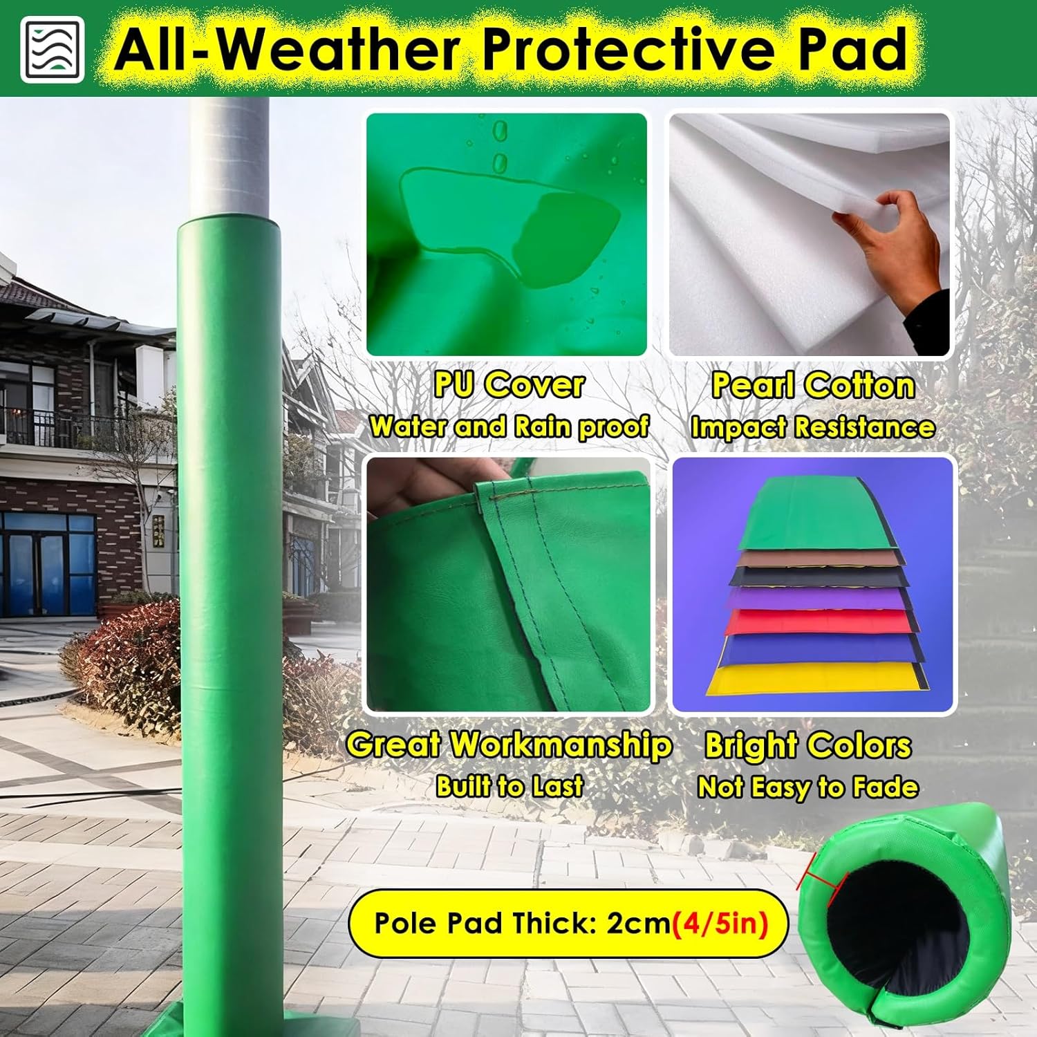 Kids' Pole Padding for Safety, All-Weather Wrap Around Protection for 2"-8" Diameter Basketball, Playground, Garage, Power Poles - Ultimate Impact Absorption