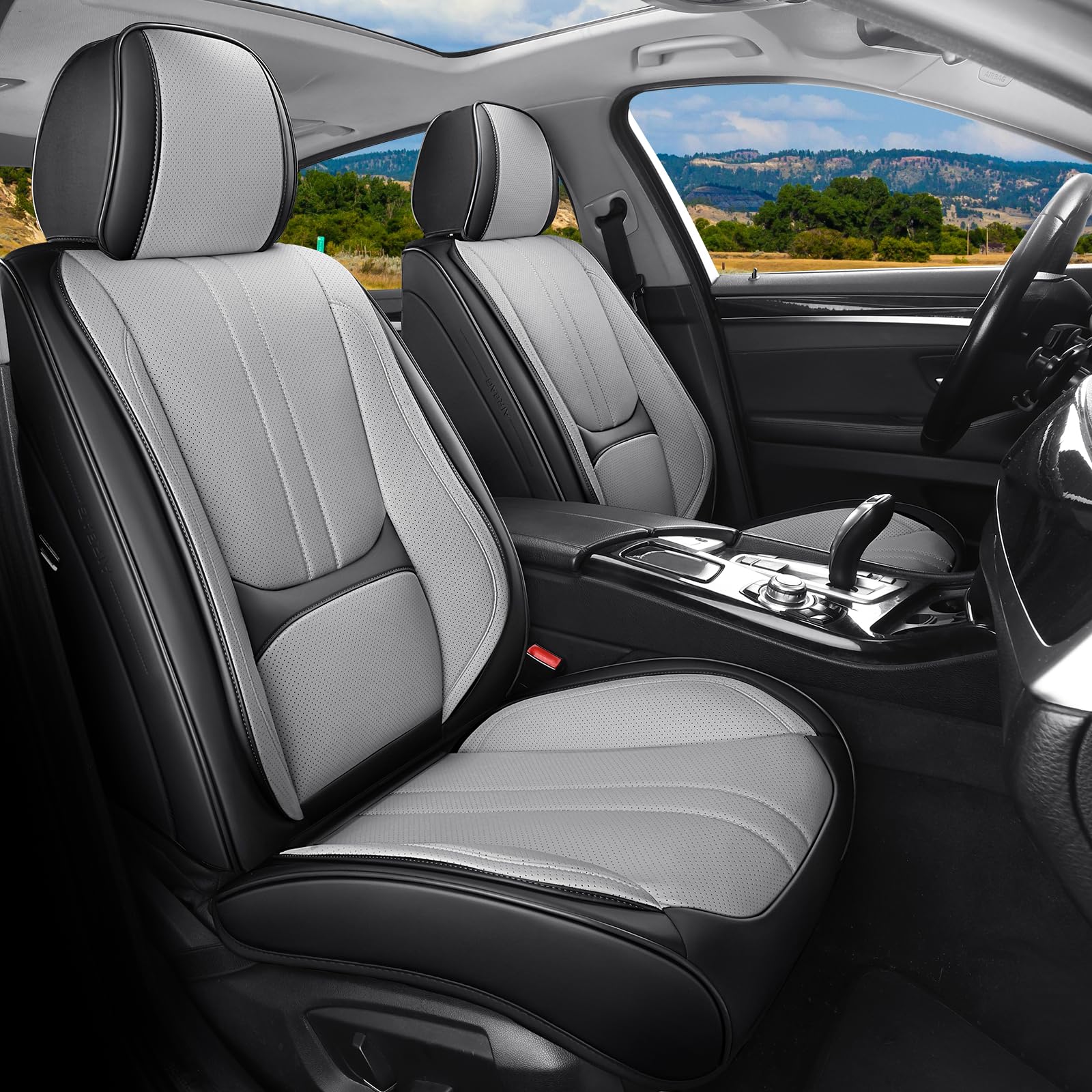 Car Seat Covers Full Set Fit for Honda Pilot 2003-2026, Luxury Faux Leather Seat Covers 5 Seats, Super Breathable Full Wrapping Edge Seat Covers (Black&Gray,Full Set)