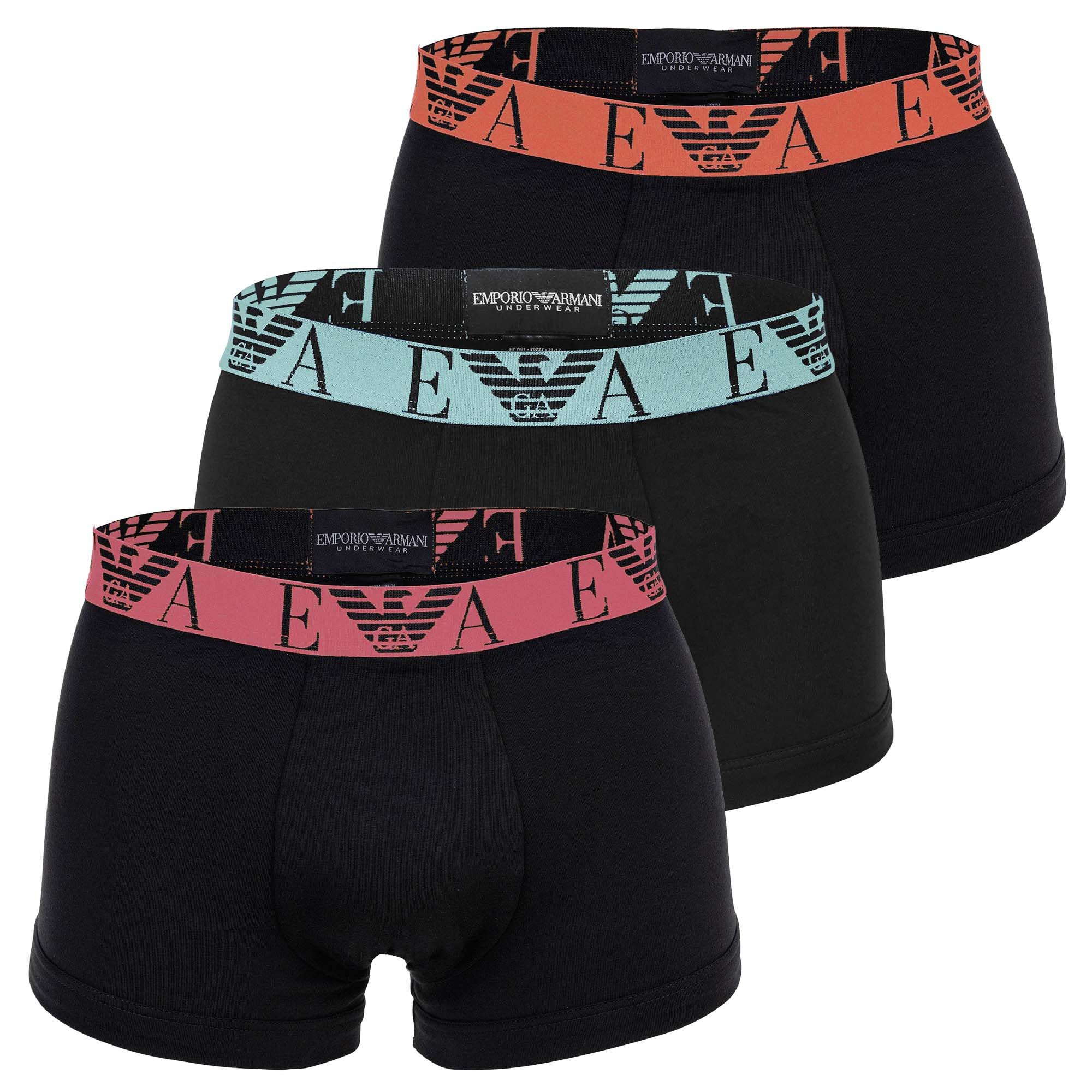 Emporio Armani Bodywear Bold Monogram 3 Pack Trunks - Black