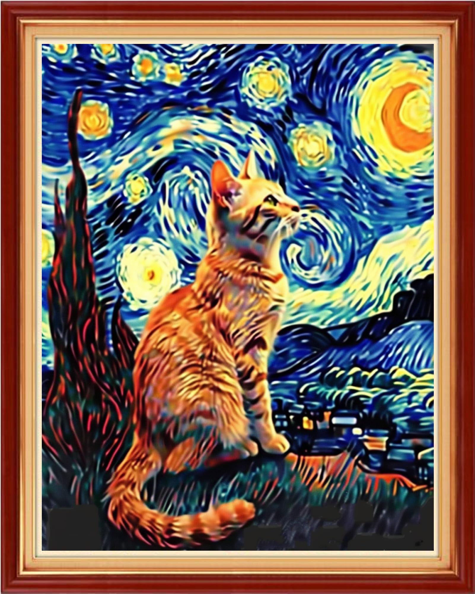 Artvxeay Stamped Cross Stitch Kits | Embroidery Kits for Beginners Craft Kit Needlepoint for Adults Supplies DIY 11CT-(Van Gogh Starry Cat 16x20 inch)