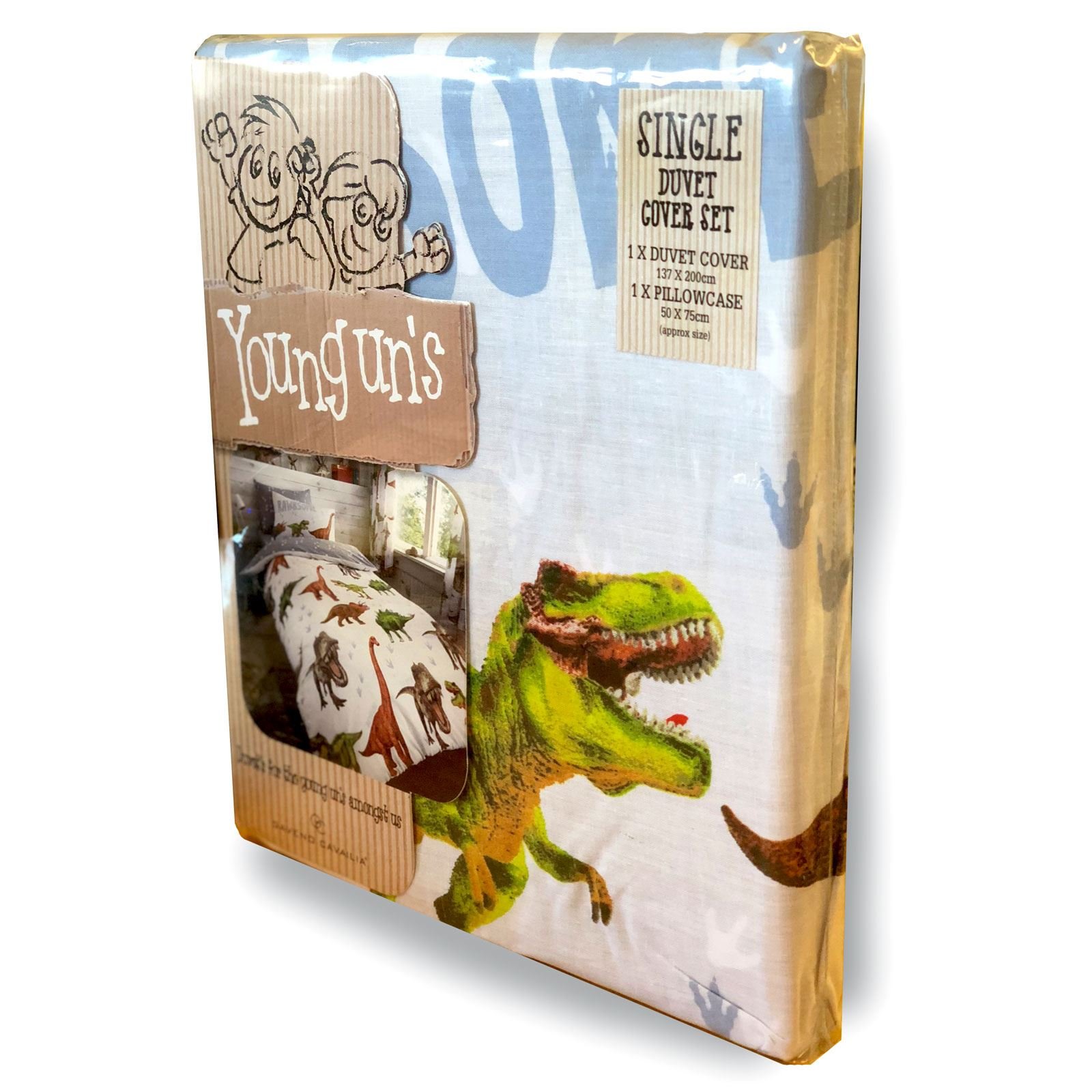 Rawrsome Dinosaur 2 Piece UK Single/US Twin Sheet Set, 1 x Double Sided Sheet and 1 x Pillowcase