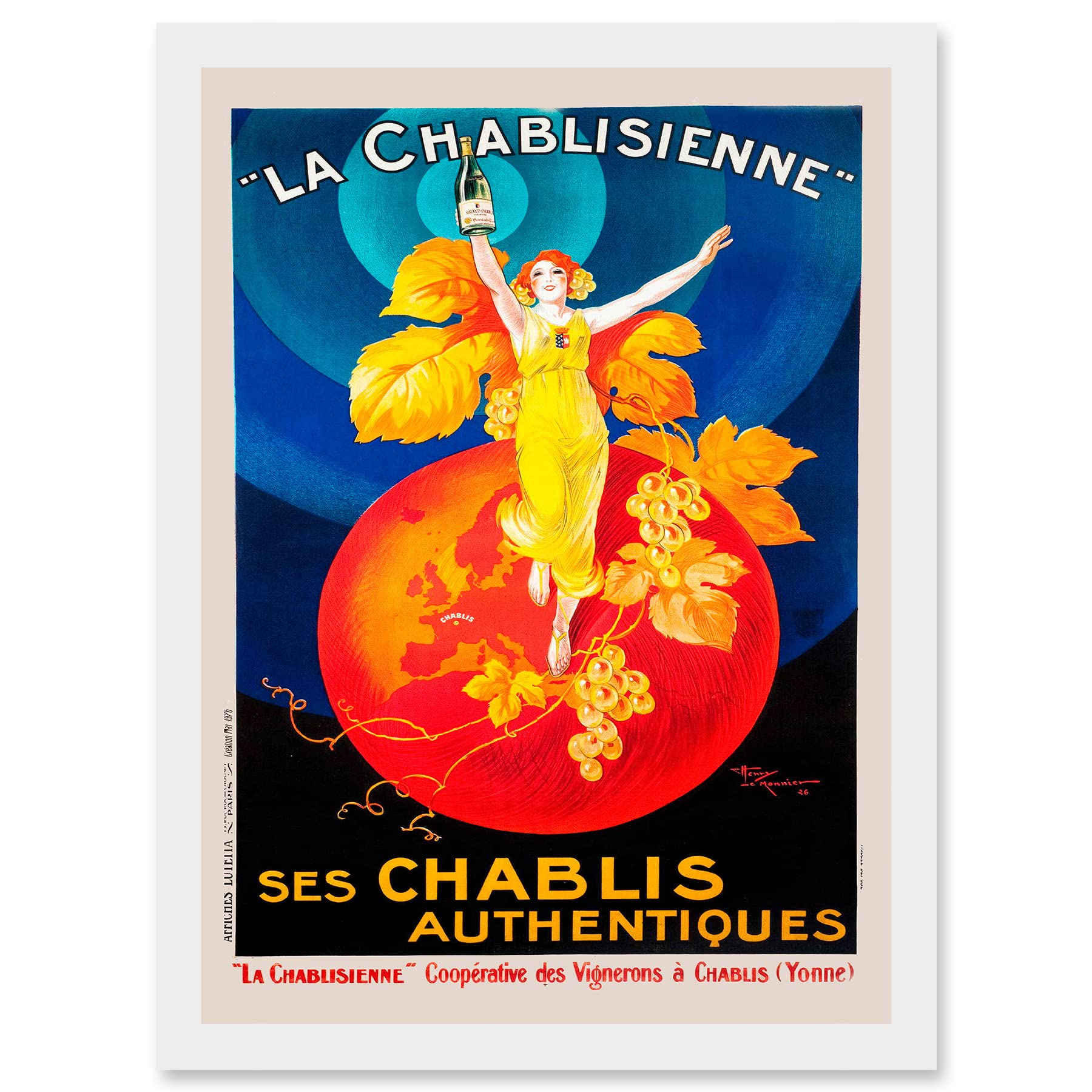 Wee Blue Coo Chablis Wine French Vintage Advert Artwork Framed Wall Art Print A4