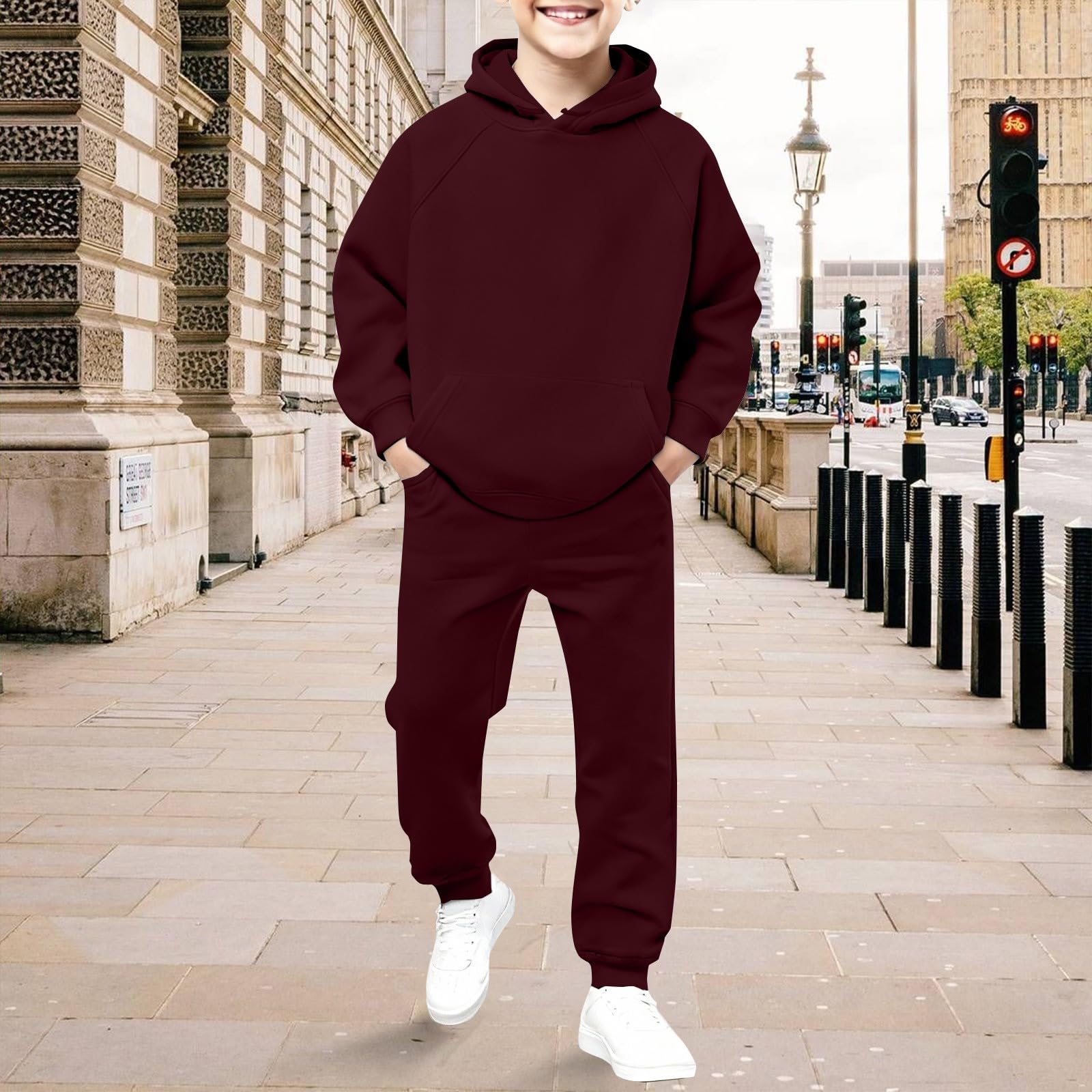 WINWUQB - Tuta da ragazza con cappuccio e felpa | Accogliente Scuola Sport 2 Pezzi Maglione Pantaloni Vacanza Autunno Inverno Casual Tuta Traspirante