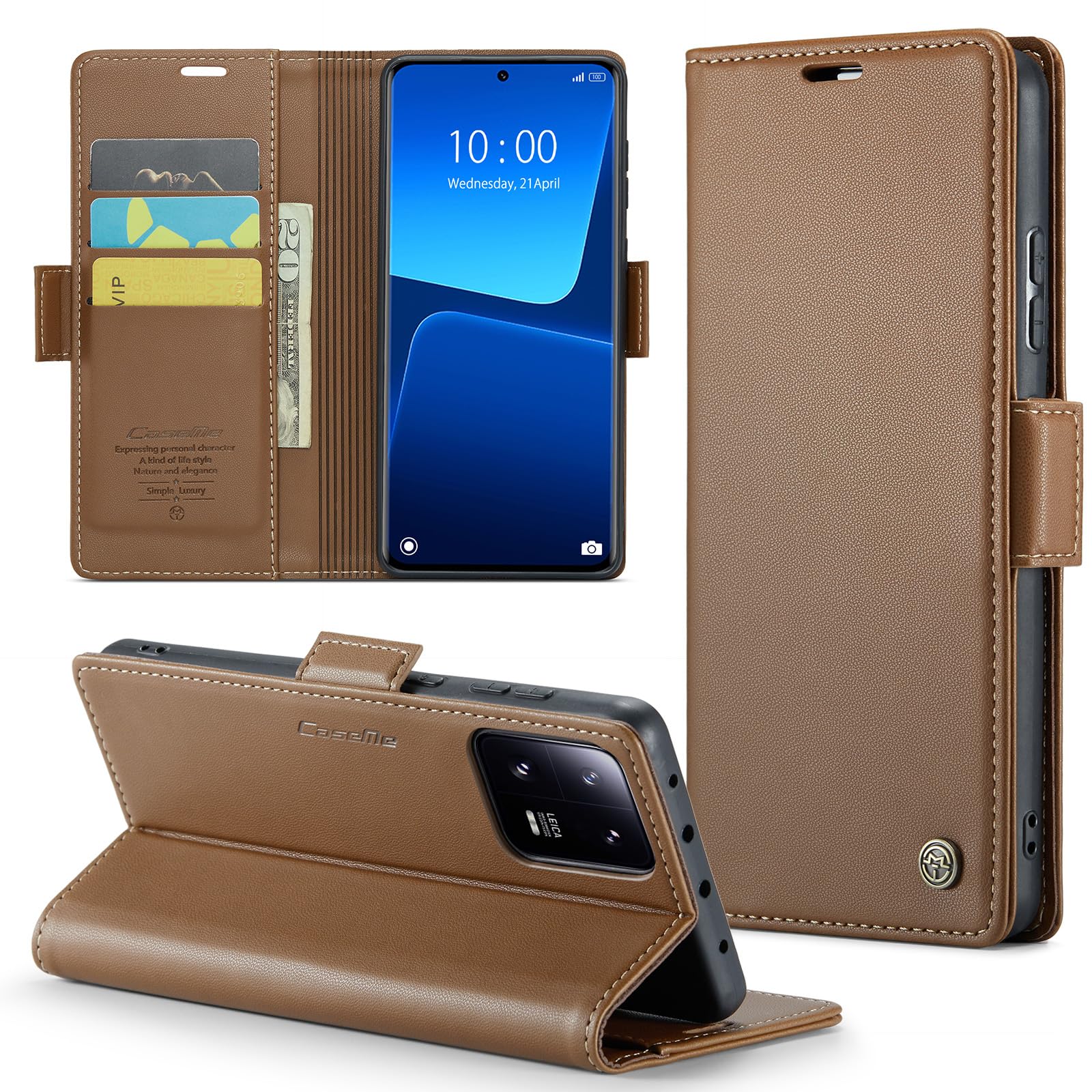 Phernykas Handyhülle für Xiaomi 13 Pro Hülle Leder,Magnetische Klapphülle mit kartenfach und Standfunktion Smartphone Schutzhülle Lederhülle Xiaomi 13 Pro Flip Book Case (Braun)