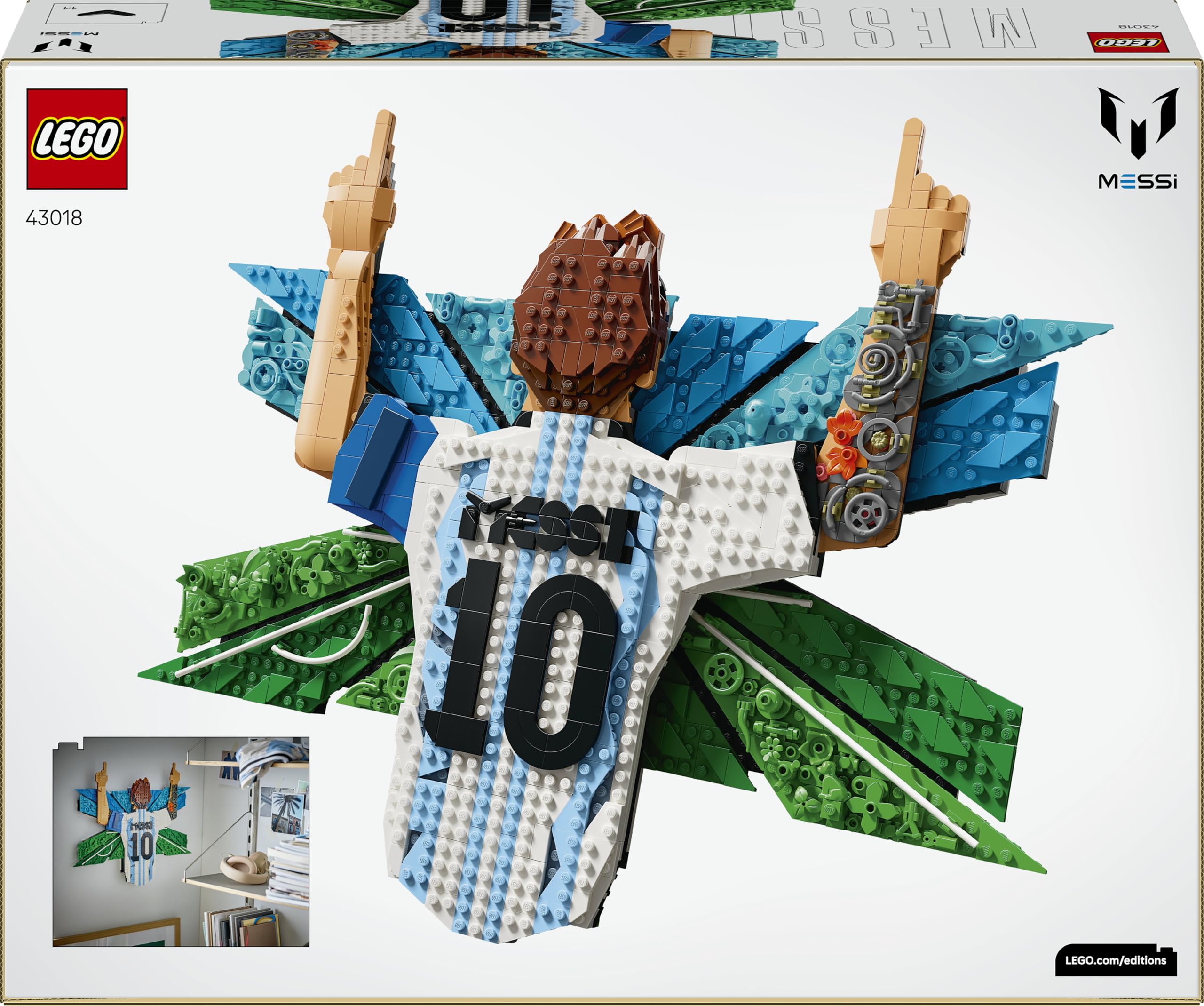 LEGO Editions Lionel Messi – Celebrazione - Set Wall Art 3D Fai da Te da Appendere - Decorazione da Parete per la Cameretta - Regalo a Tema Calcio per Bambini e Bambine da 14 Anni in su - 43018
