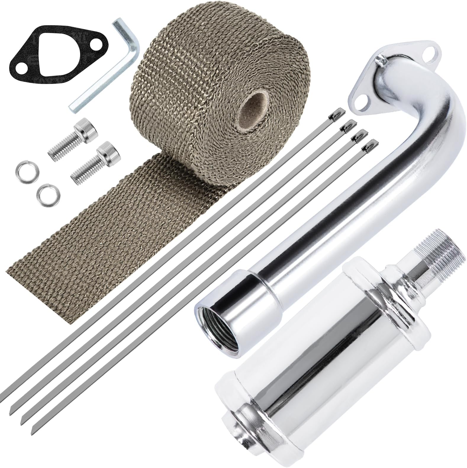 SOFO Predator 212 Exhaust Header Pipe Muffler Kit - for Honda 196cc 224cc 200cc GX160 GX200 6.5HP Engine,Coleman CT200u BT200X KT196,Baja MB200 GX160 GX200 Go Kart Mini Bike Performance Parts Chrome