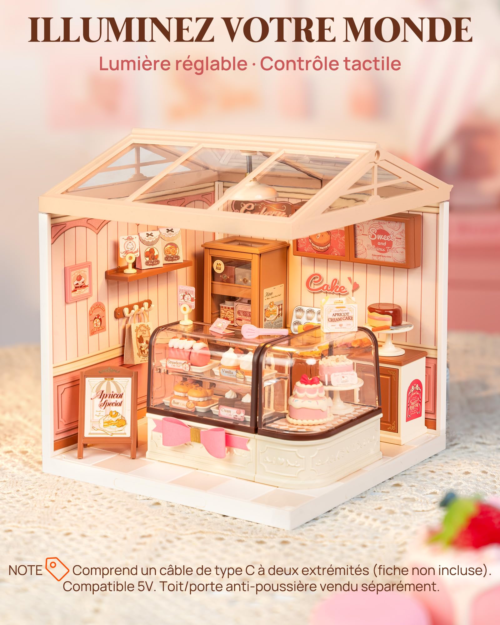 Rolife Super Creator Tasty Cake Shop, Maquette Miniature avec LED sans Colle, Série Collection, Kit Déco Confortable Bureau et Chambre, Cadeau Anniversaire Filles Femmes