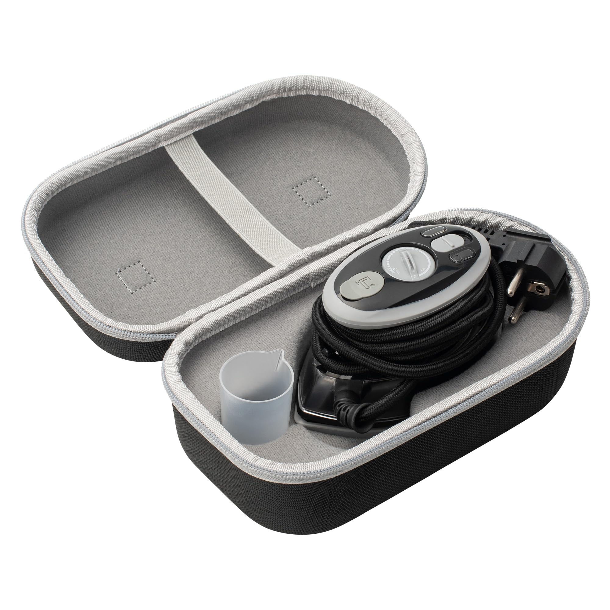 Prym Mini Dampfbügeleisen schwarz mit Silikonablage & Aufbewahrungs-Case im Set | 400W, einstellbare Temperatur (110–240V) | ideal für Nähen, Patchwork & Reisen