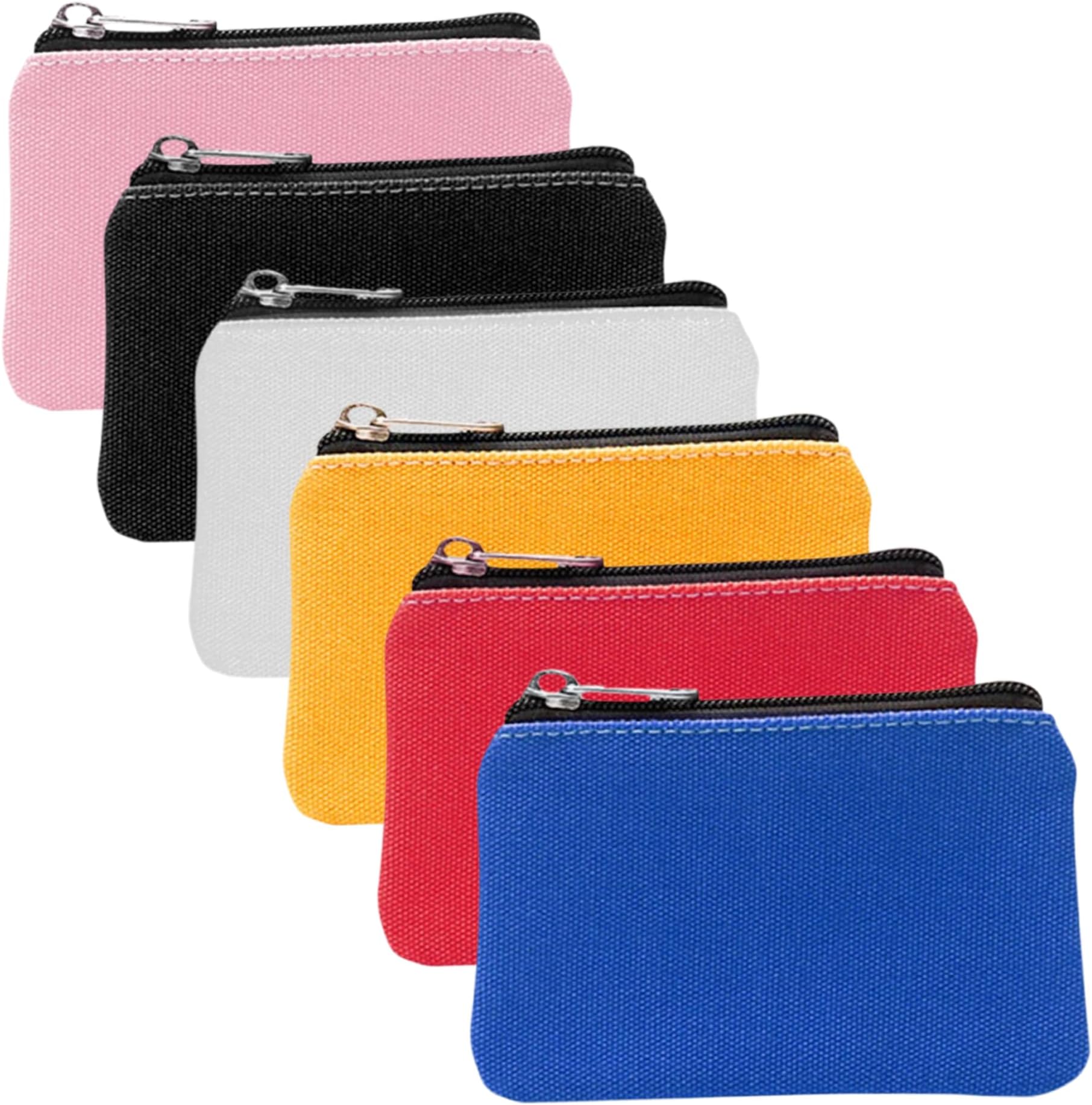 Canvas Pouch 6 Pack Basic Coin Purse Bulk Multi-Color Mini Bags for Cash Makeup Office Supplies & Craft Organization 5.1×3.3in
