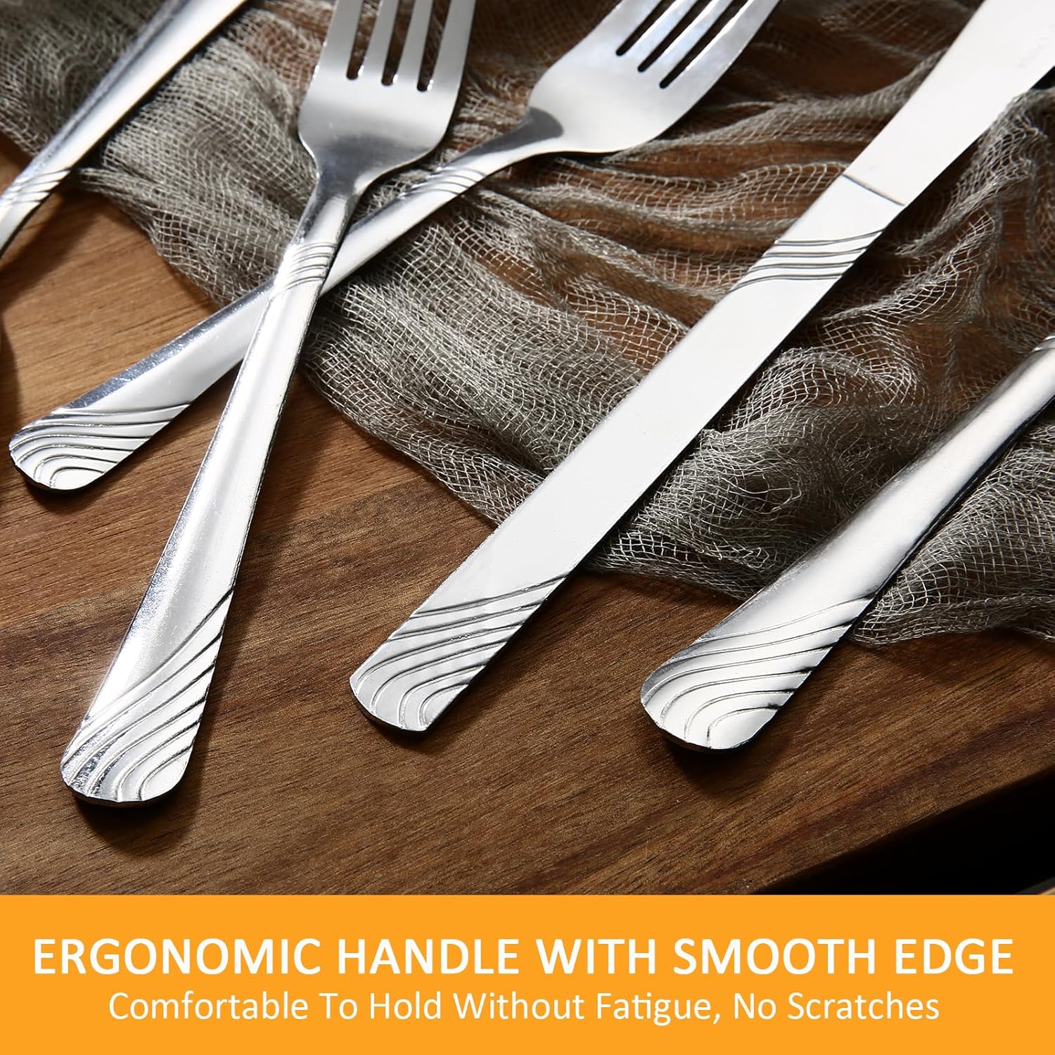 Lorena 48pcs Silverware set, Stainless Steel Tableware Set service for 8, Durable, Modern, Flatware Set Perfect for Weddings, Birthday Parties & Everyday Use, Holiday Gifts, Dishwasher safe (Silver) Silver 48PCS image 4 of 9 B0F8MZ5SLB