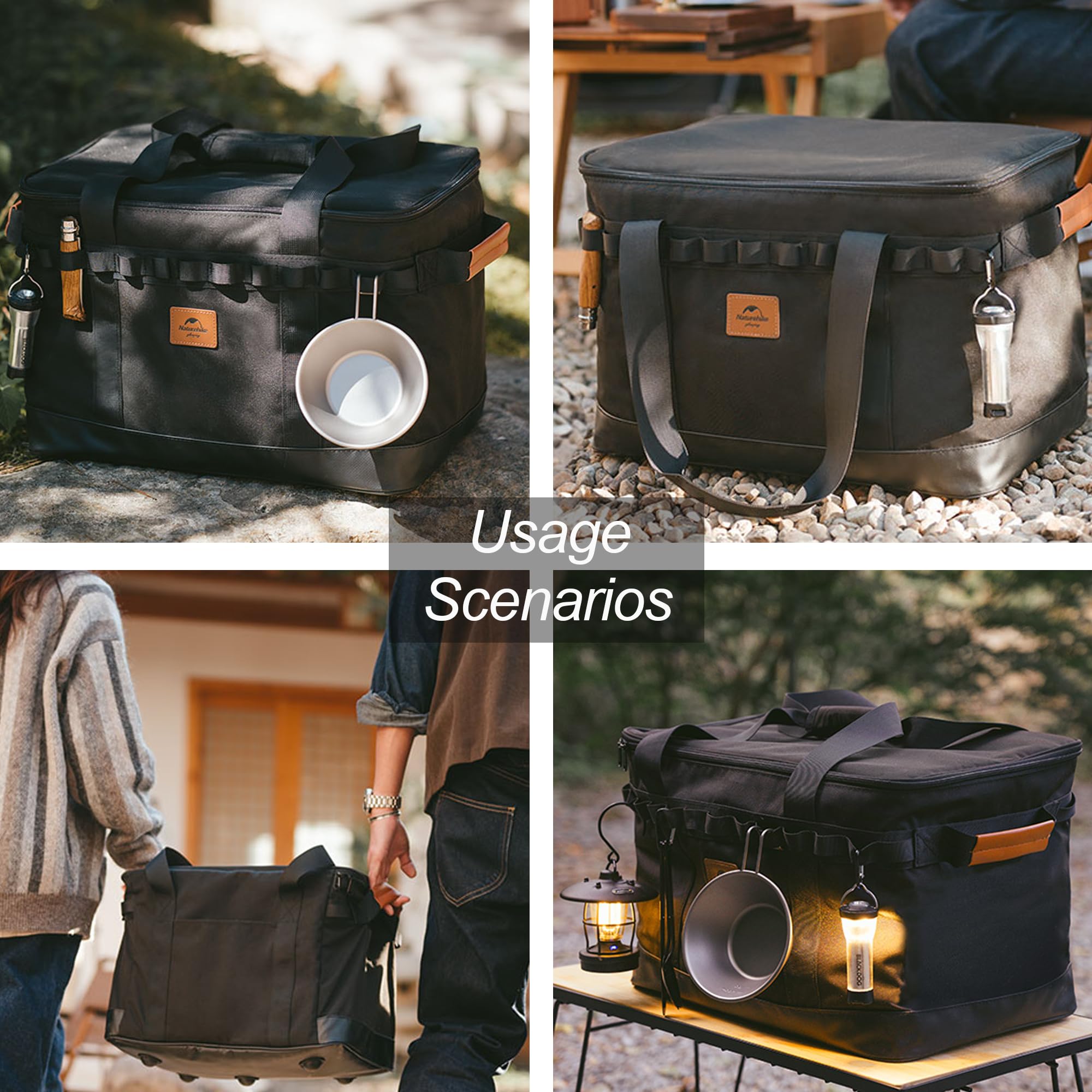 Naturehike 36L Camping-Organizer, 300D wasserdichte Camping-Aufbewahrung für Camping-Kochutensilien und Camping-Kochgeschirr, mit hartem Boden, mit abnehmbarer Trennwand für Camping, Wohnmobil