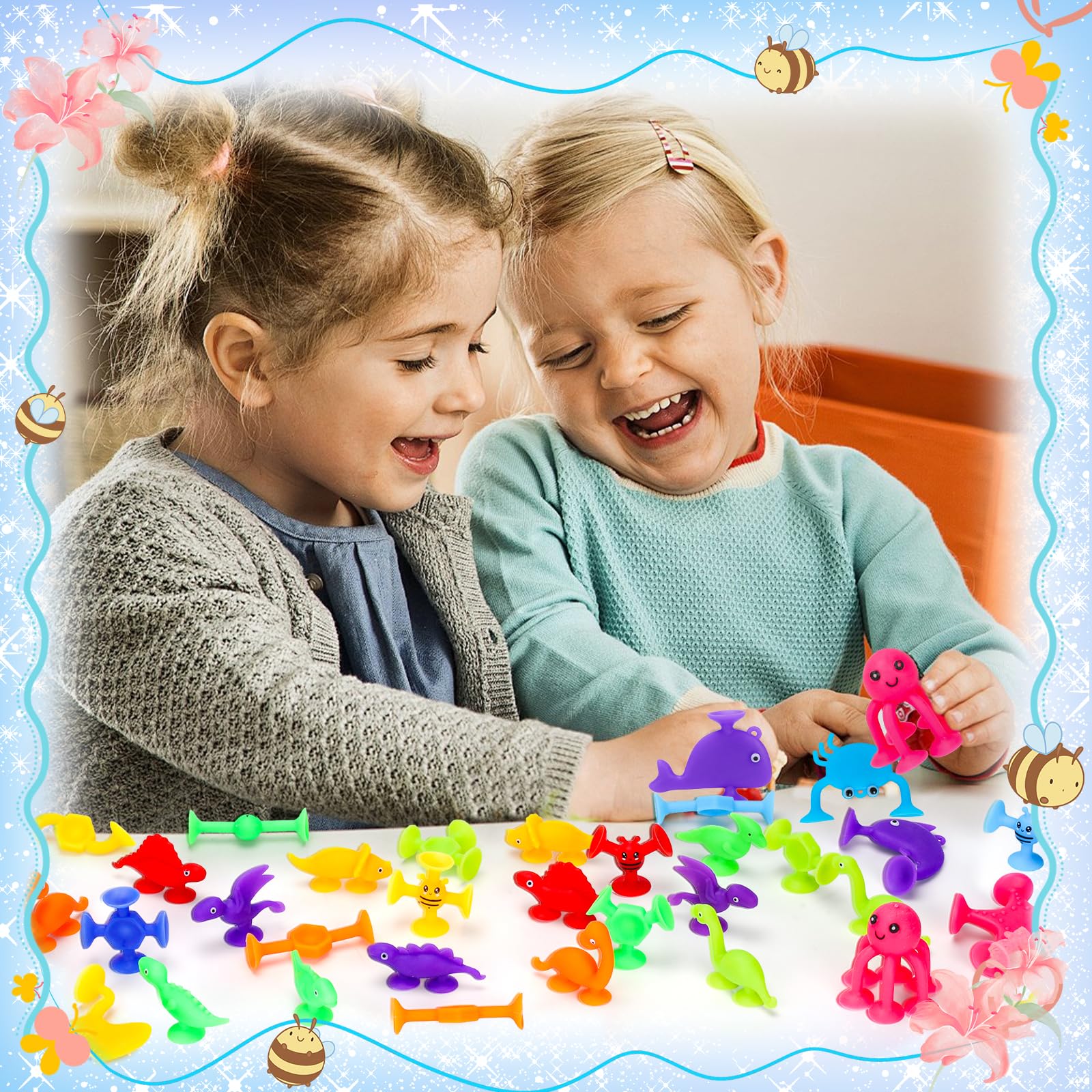 Bath Toys for Kids 3 4 5 Years Old: 40 Pcs Dinosaurs Sensory Toys Set Travel Suction Cup Toys for Toddlers Boys Girls Age 1-3 Non-Hole Bath Toy Animals with Eggshell Storage - Image 3
