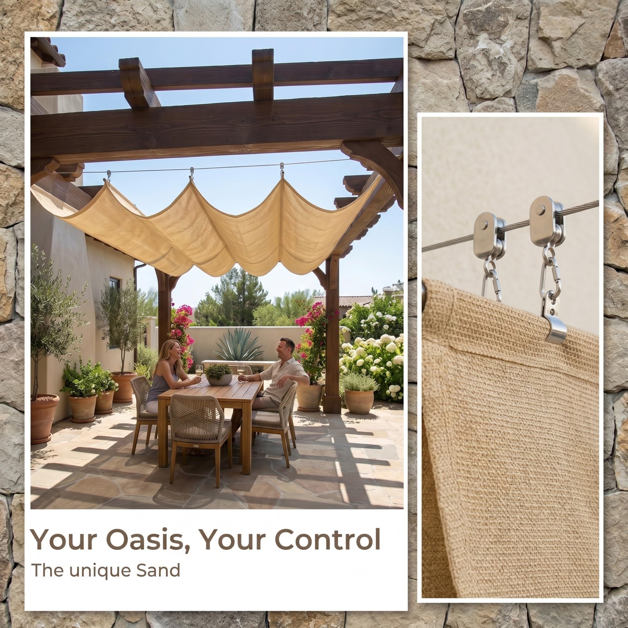 Einziehbares Welle Sonnensegel, Einfache Installation，Verstellbare Pergola Markise UV, Reißfeste Schattenabdeckung Inkl. für Terrasse Pergola，Inklusive Montageset(W2.5*L5m/W8.20*L16.41ft)