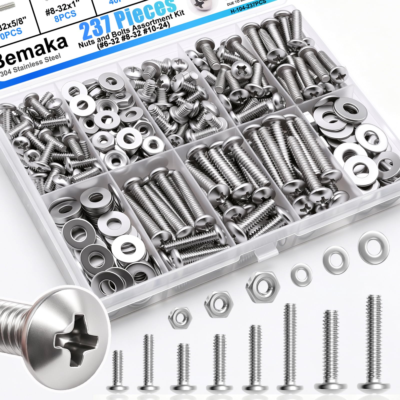 1287Pcs Nuts and Bolts Assortment Kit, 304 Stainless Steel Bolts Machine Screws Hardware Assortment Kit, Metric & SAE Phillips Pan Head Screws, Assorted Bolts, Nuts and Washers Kit — Amazon image 15