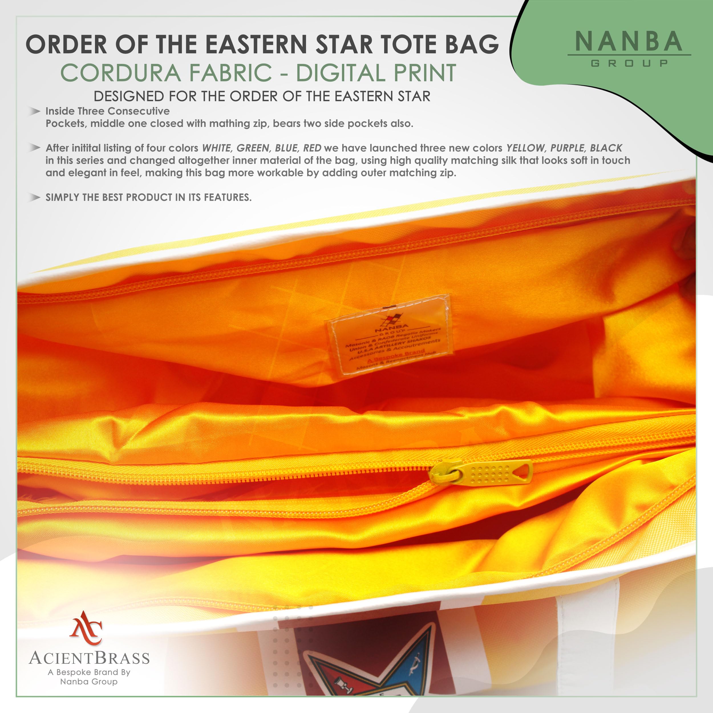 ACIENTBRASS Order of the Eastern Star Tote Bag for Women – OES Waterproof Cordura Shoulder Handbag with Wallet-IMPROVED