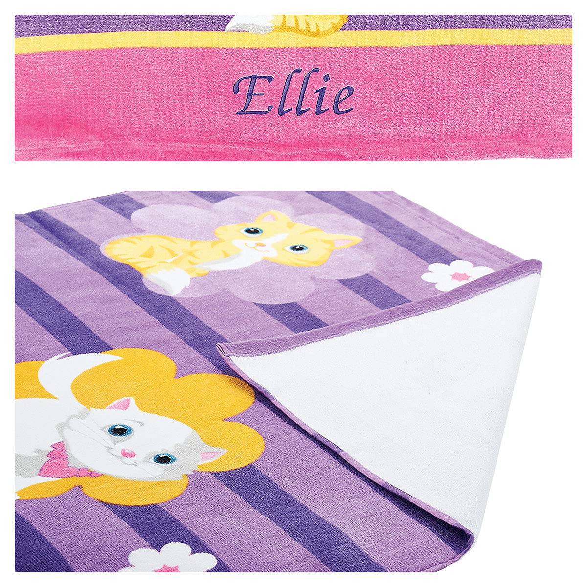 Lillian Vernon Personalized Kids Beach & Bath Towel - Kitten Cupcakes, 30x60 Inch, 400GSM Cotton