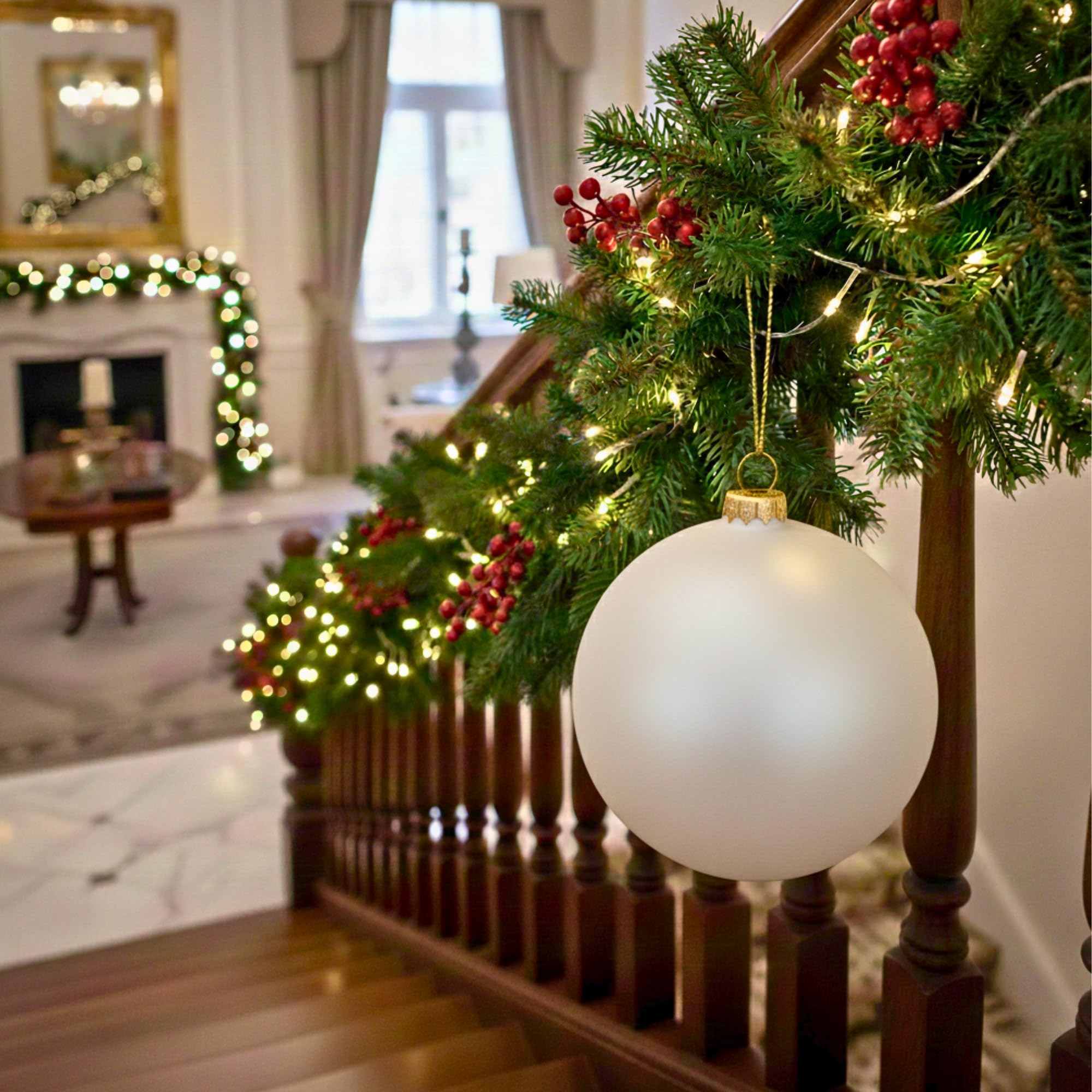 25 cm große, weiße Weihnachtskugel, PVC, bruchsicher, Mattes Finish, Weihnachtsdekoration, Festliche Weihnachtsbaum-Hängedekoration, rundes Ornament für Urlaub, Heimdekoration