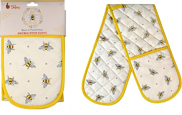 Double Oven Gloves UK Mitts Heat Resistant Mitten Heavy Duty Kitchen Pot Holders Oven Gloves Bumble Bees in the Kitchen Novelty
