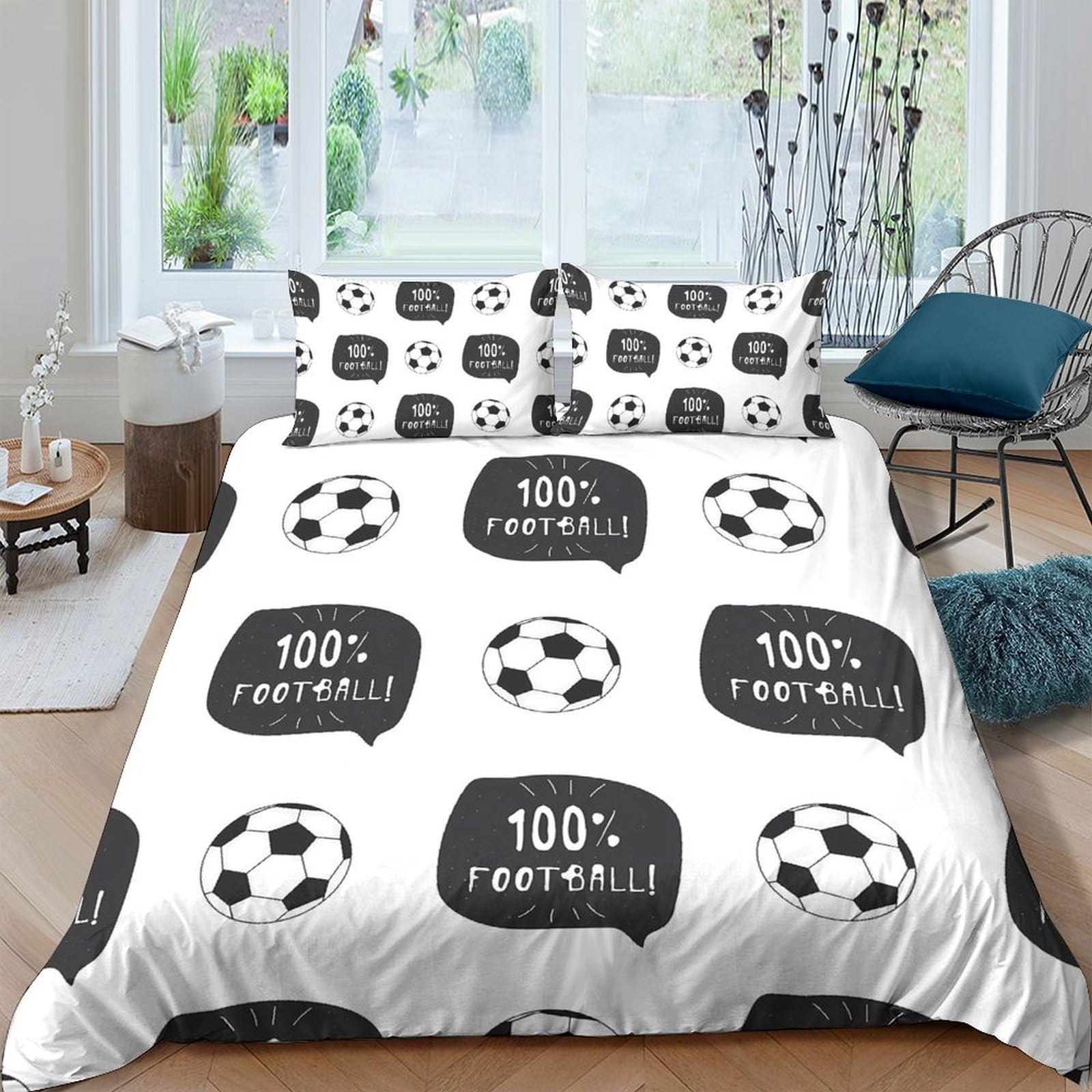 GPLZQXKJNH 3D Printed Football Pattern Duvet Cover Set Microfiber Soft Soccer Bedding Set with 2 Pillowcases for Bedroom Apartment Single（135x200cm）
