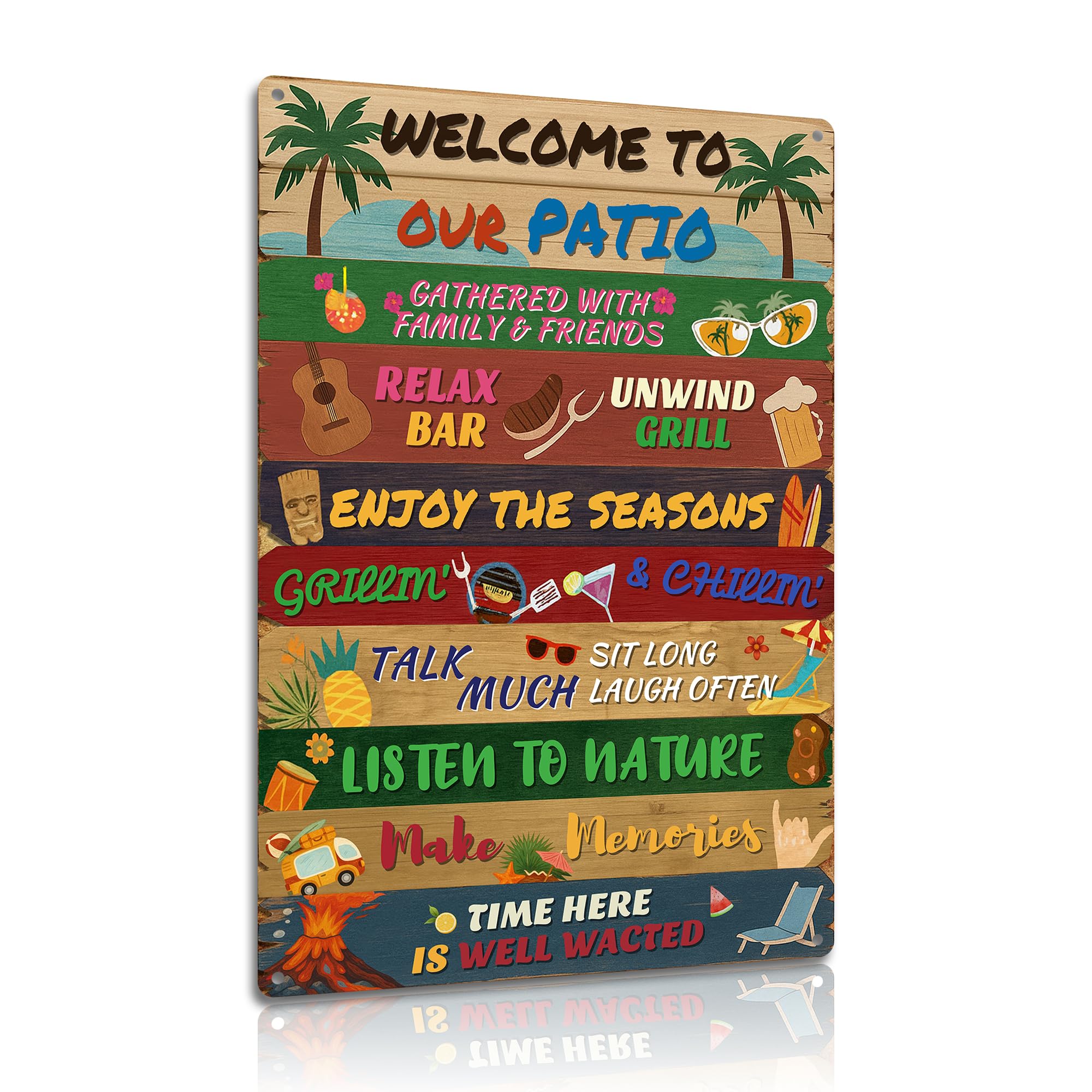 Welcome to Our Patio Metal Wall Sign 8×12 Inch – Rustic Garden & Outdoor Plaque – Weatherproof Aluminium BBQ Bar Decor 8×12 Inch (2567)