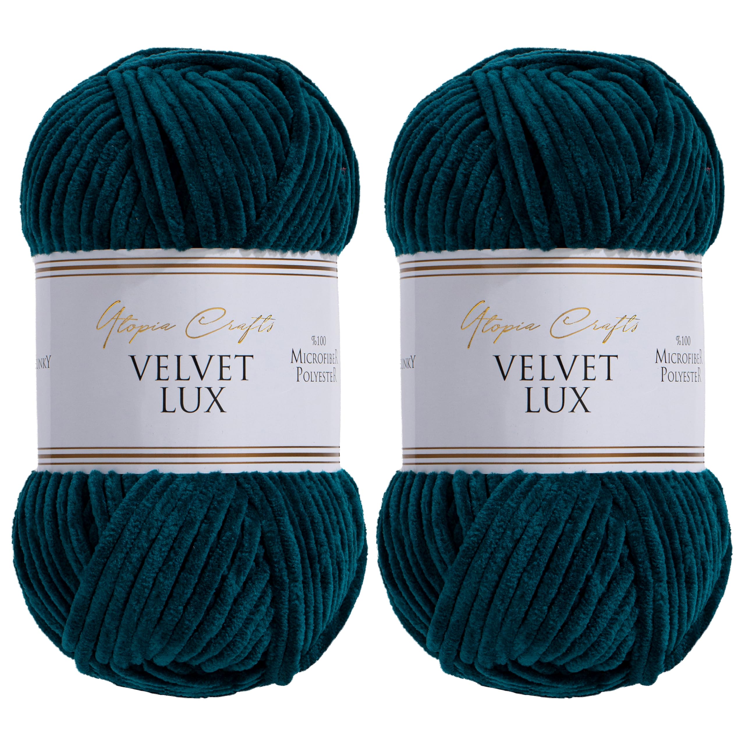 Utopia Crafts Velvet Lux Chenille Super Soft Chunky Yarn for Knitting and Crochet 2X 100g (Petrol Green) — image 1