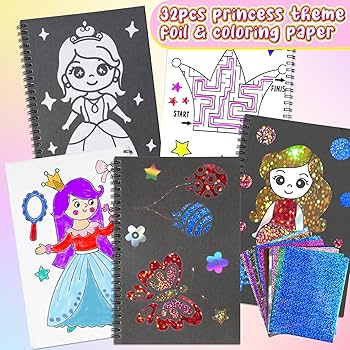 LIKYMO Foil Art For Kids - Foil Craft Book Art And Craft For Kids, DIY Creative Activity Gifts For 4 5 6 7 8 9 Year Old Girls Boys (Princess
