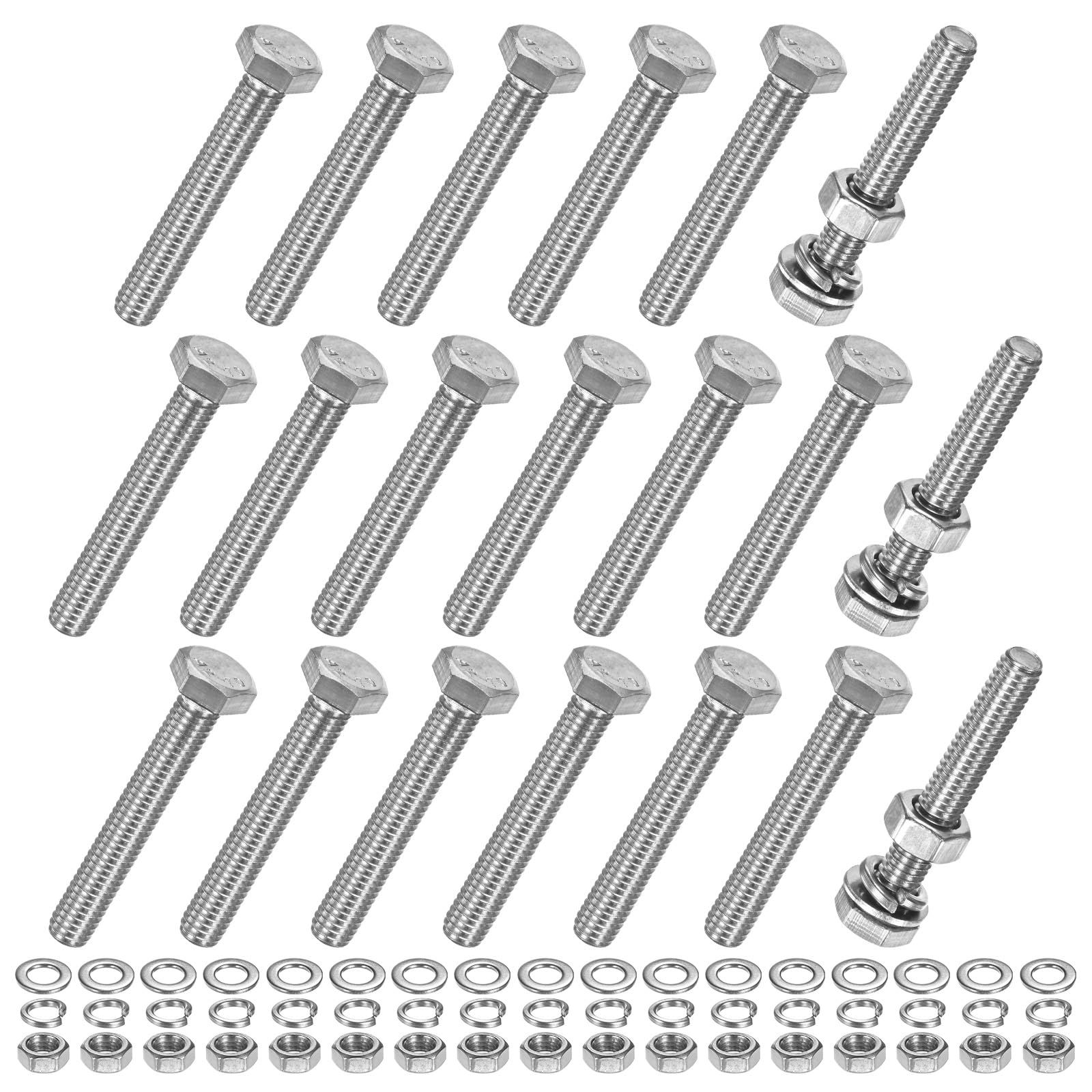 M METERXITY 20-Pack Hex Head Screw Bolt with Nuts Flat & Lock Washers M6x40mm Stainless Steel Bolts and Nuts Kit Fully Threaded Metric Bolt Assortment for Equipment/Machinery