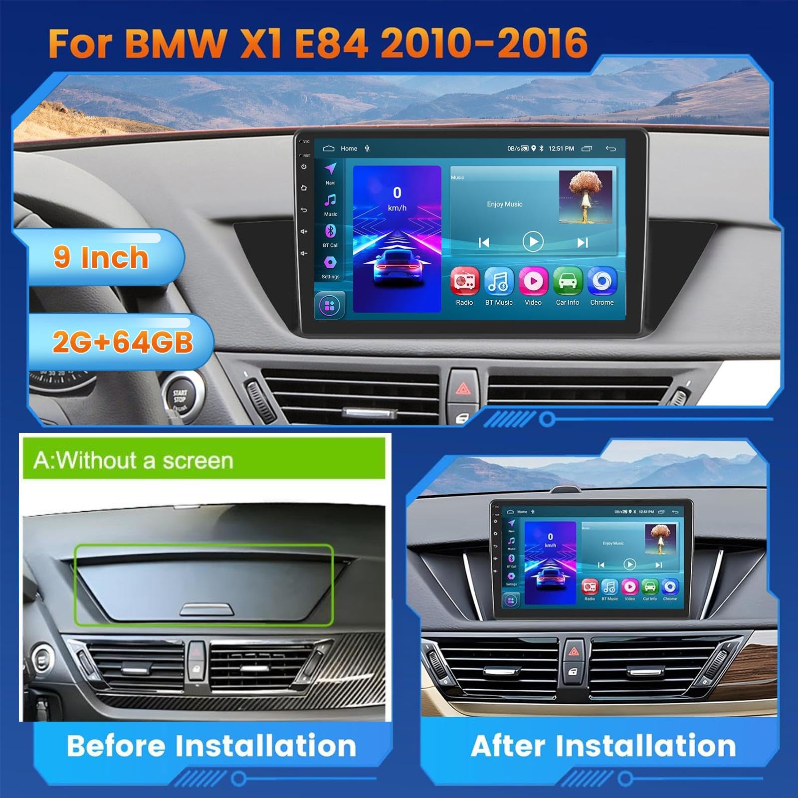 Radio samochodowe Inefala do BMW X1 E84 2009-2016 2G + 64G Android13 Wireless CarPlay Radio Stereo Auto z 10-calowym ekranem Android Auto GPS WIFI Bluetooth RDS FM MIC Kamera tylna