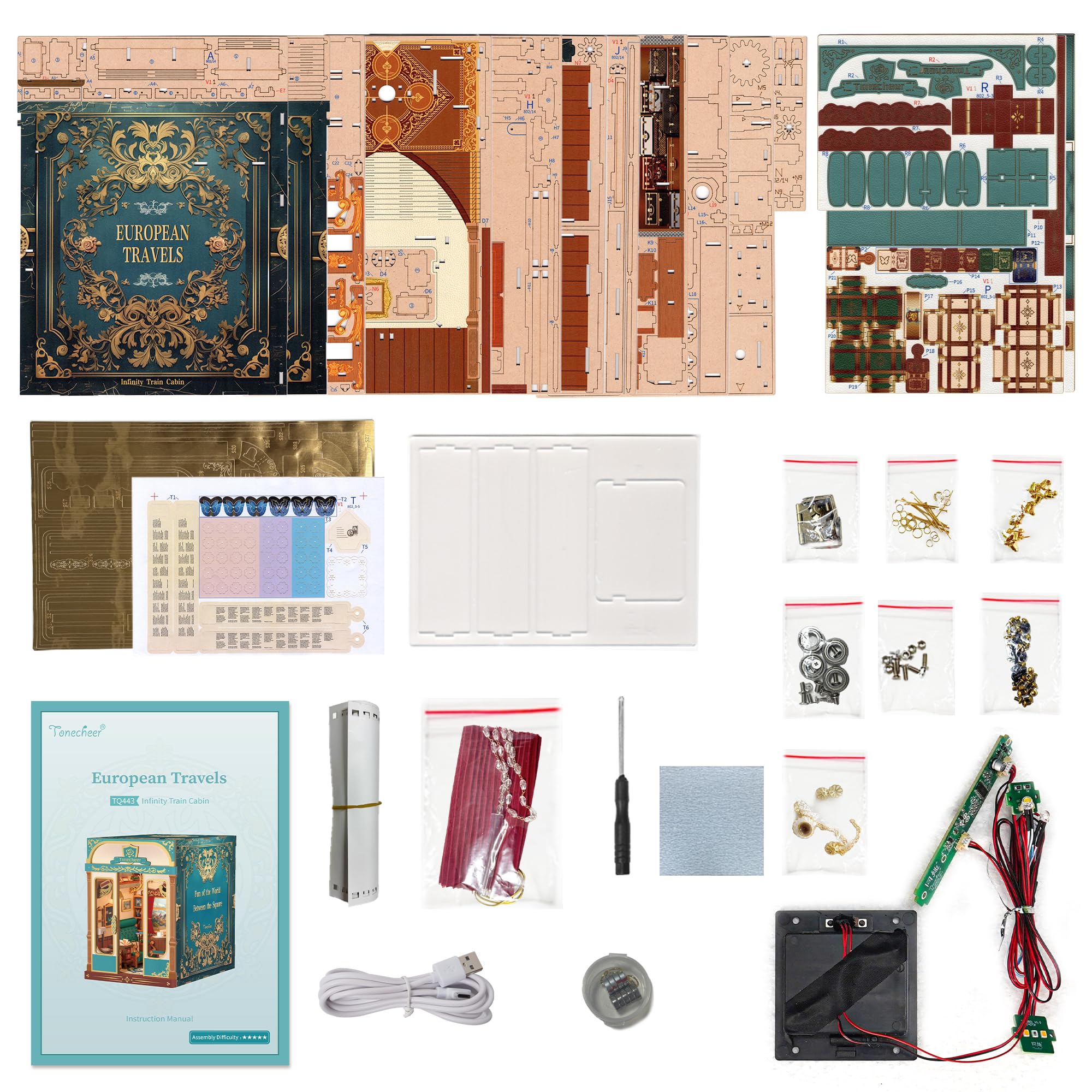 Tonecheer Zestawy do Kącika Książkowego, Nieskończony Przegródka 3D Puzzle, Drewniane Podpórki do Książek dla Dorosłych, DIY Miniaturowy Domek do Dekoracji Bibliotek i Księgozbiorów (Europejski