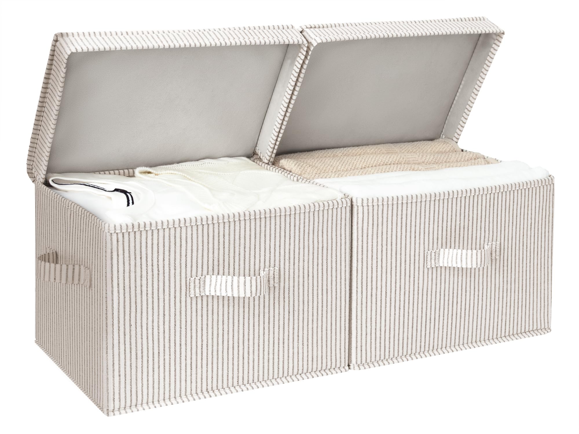 StorageWorks Fabric Storage Bins with Lid, Decorative Storage Boxes for Shelves, Stackable Closet Organizer Basket with Handles, Large, Stripes, 2-Pack