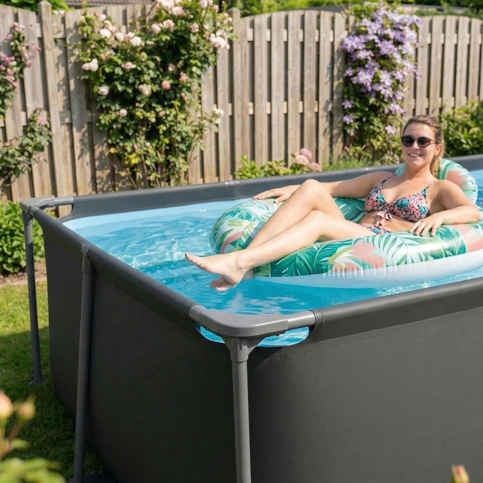 VirtuFit, Piscina rectangular, 260 x 180 cm, bomba de filtro y cartucho, rápida instalación, incluye Kit de reparación Liner