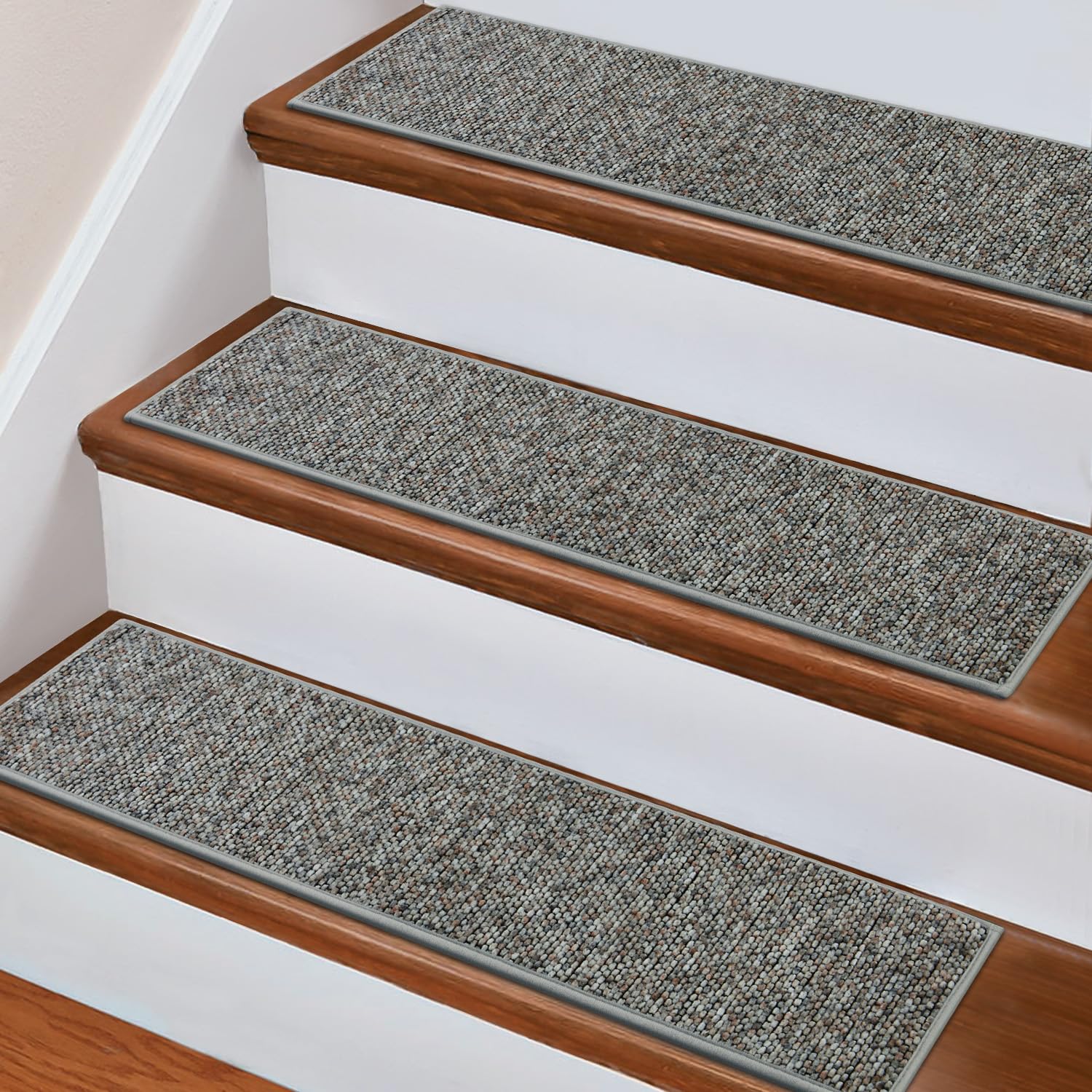 Stair Treads Non Slip, 4 Pack 8" X 30" Carpet Stair Treads for Wooden Steps Indoor, Stair Runners for Kids Elders and Pets, Self-Adhesive Washable Stair Rugs, Polyester TPR Backing