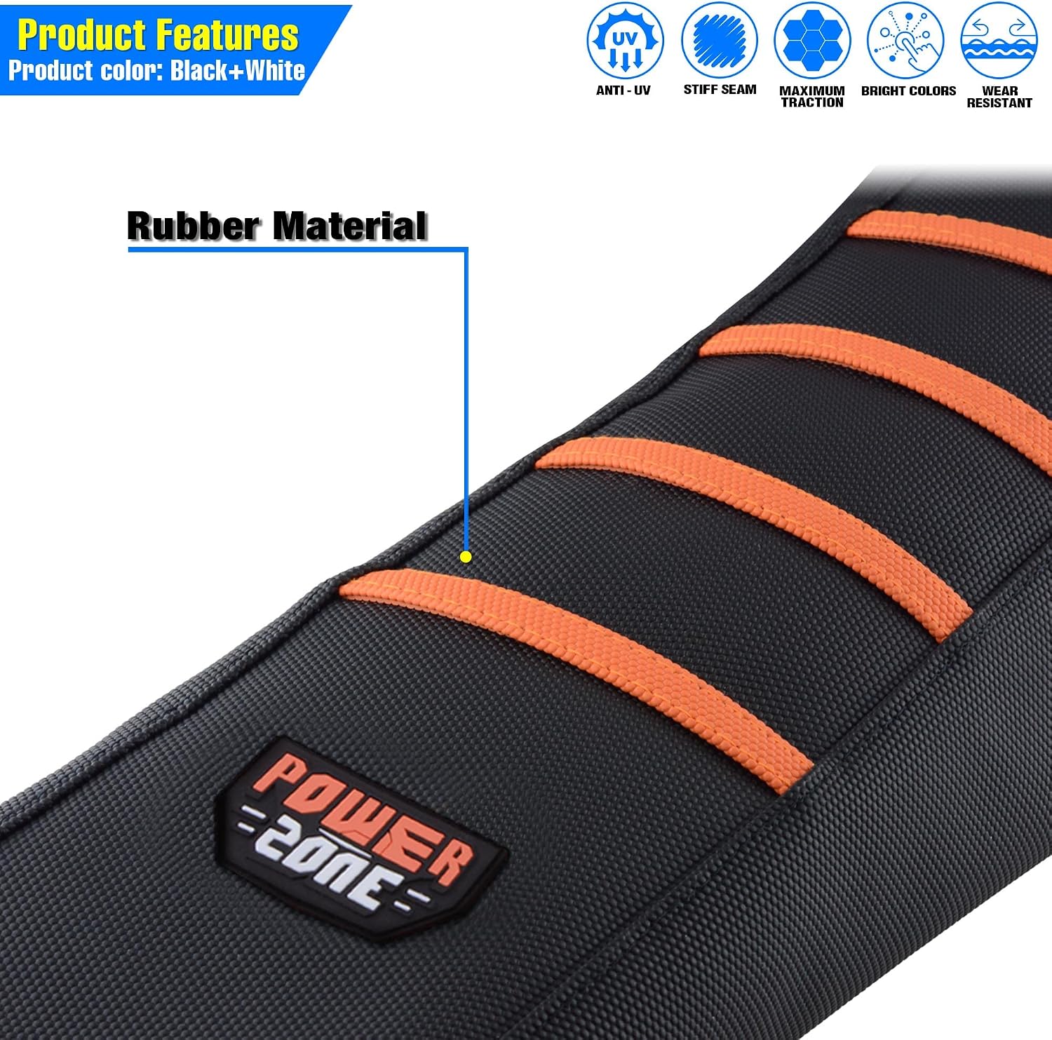 Motorcycle Universal Seat Cover Non-Slip Rubber Striped Gripper Soft Sewing for CRF WR WRF RMZ YZF SXF EXC EXC XC SX CR KLX Dirt Pit Bike Motocross Off Road Motorbike (Orange)