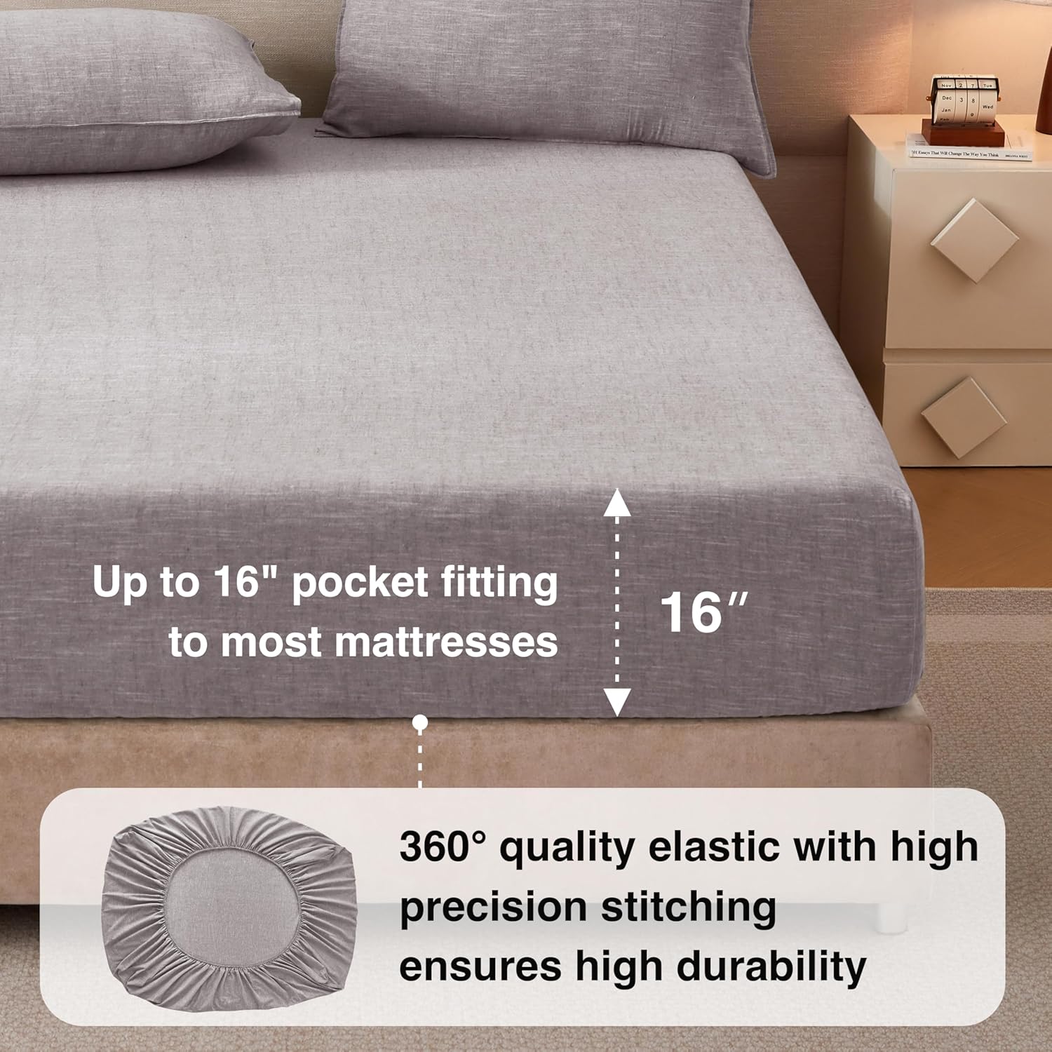 Linen Sheets Twin Size, Stonewashed Linen Cotton Blend Sheets with Slub Texture, Breathable & Soft Cotton Bedsheets, All-Season Comfort, 3 Pieces, Gray - Image 4