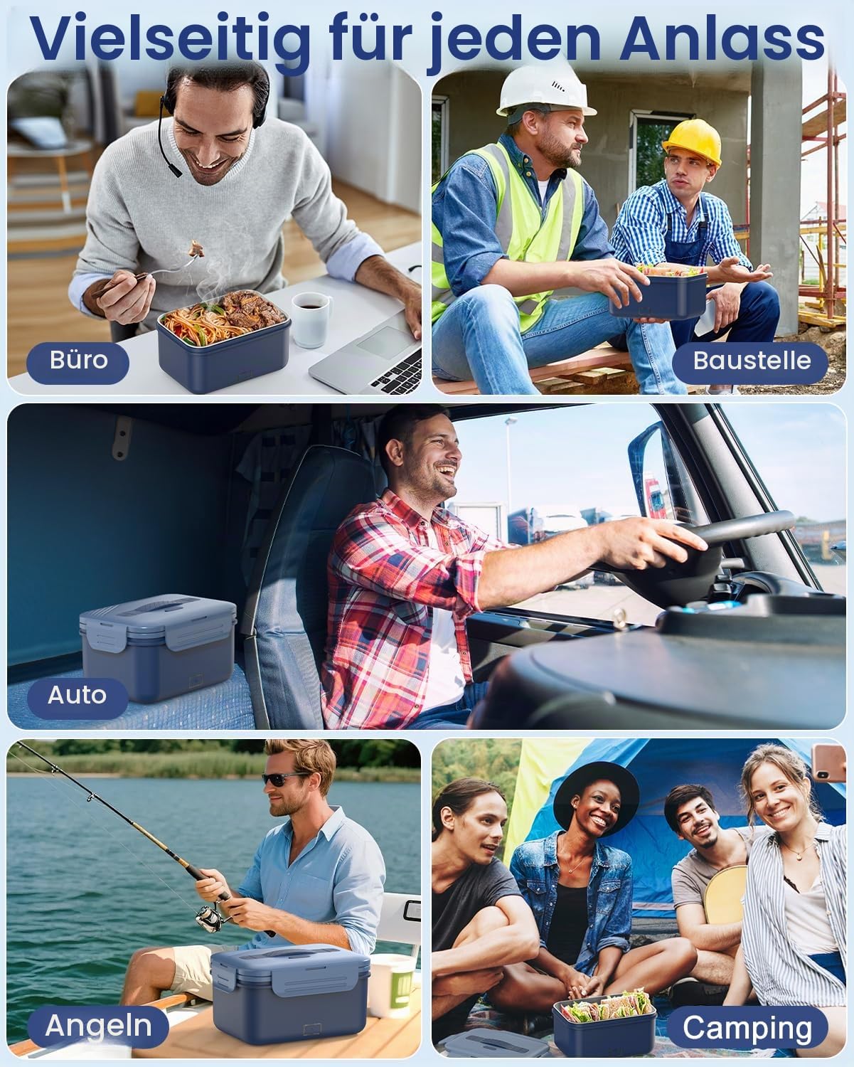 1,8L Elektrische Lunchbox Kabellos, 8000mAh Wiederaufladbare Batterie Heated Lunch Box, 75W Schnellaufhezung & Warmhaltefunktion,Selbstaufwärmende Lebensmittelwärmer für Auto,LKW,Büro,Camping,Outdoor