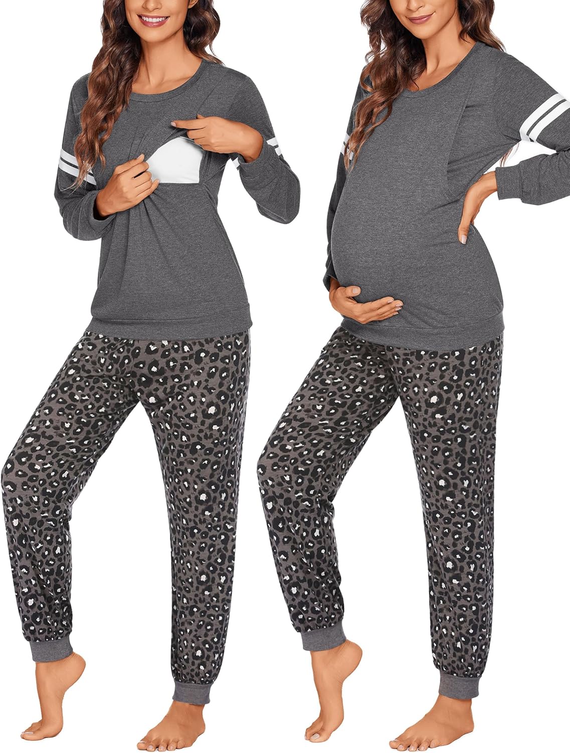 Ekouaer Maternity Pajama Set Nursing Pjs Women Breastfeeding Pregnancy Postpartum Clothes Long Sleeve Top & Pant with Pockets