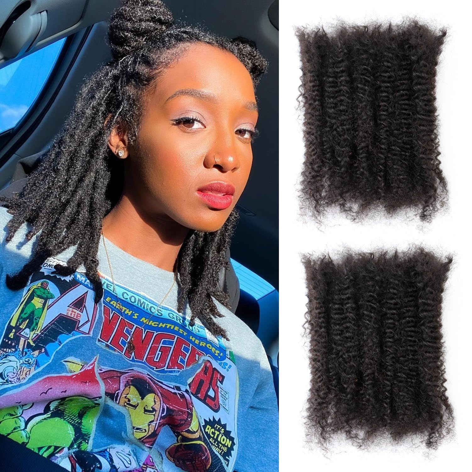 8 Inch 2 Packs 60g Afro Kinkys Bulk Human Hair For Dreadlock Extensions Create Repair Braid Micro Twist Afro Kinky Curly Human Hair Bundles Bulks Locs