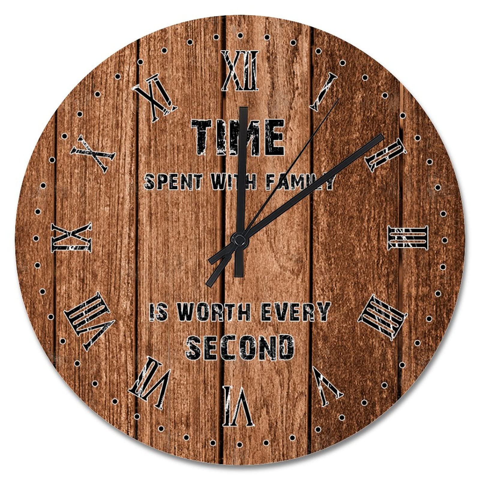 Horloge murale en bois marron à piles 38,1 cm pour salon et cuisine