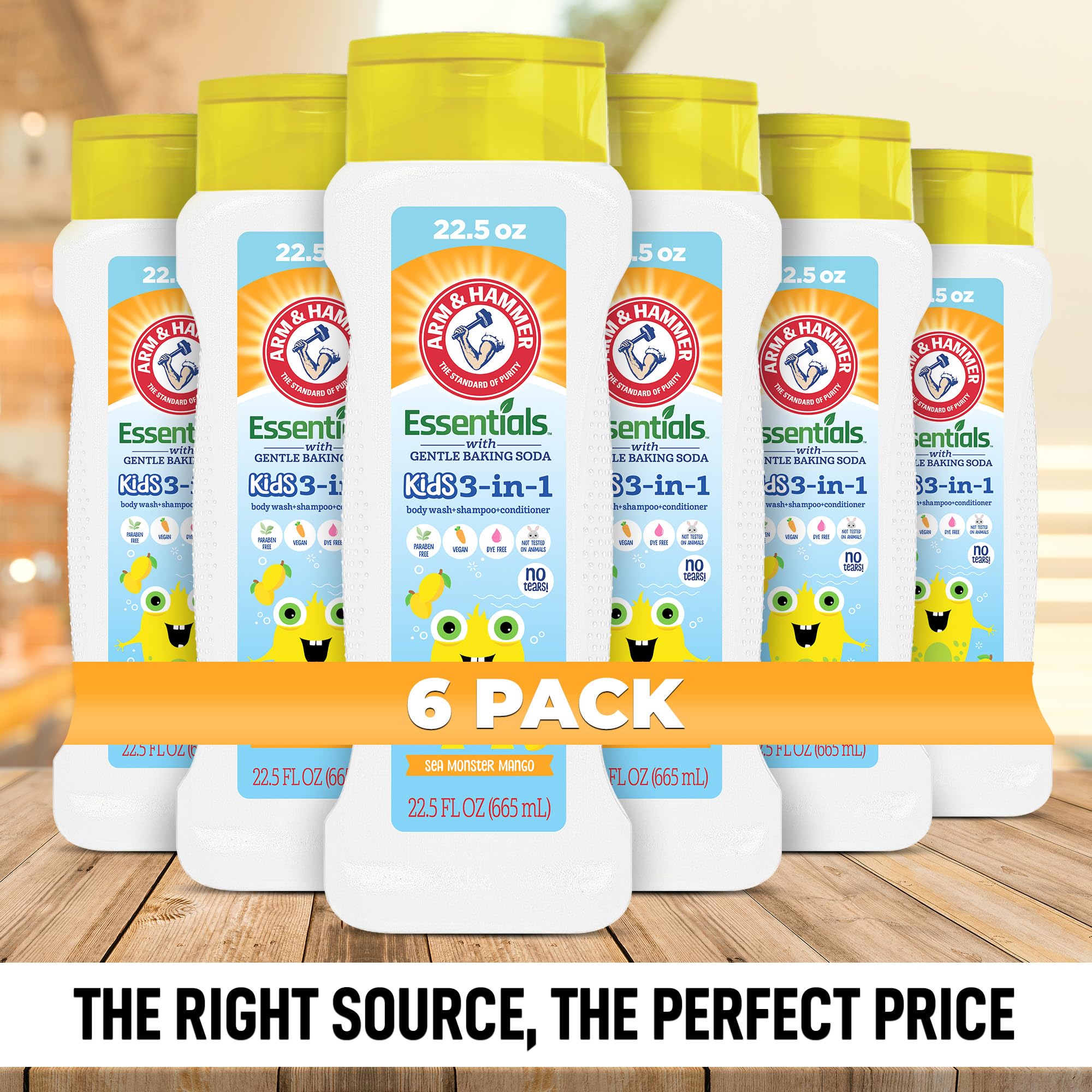 Arm & Hammer 6 Pack Essentials Kids Body Wash - 3-in-1 Sea Monster Mango 22.5oz - Non Toxic Kids Shampoo and Body Wash And Conditioner