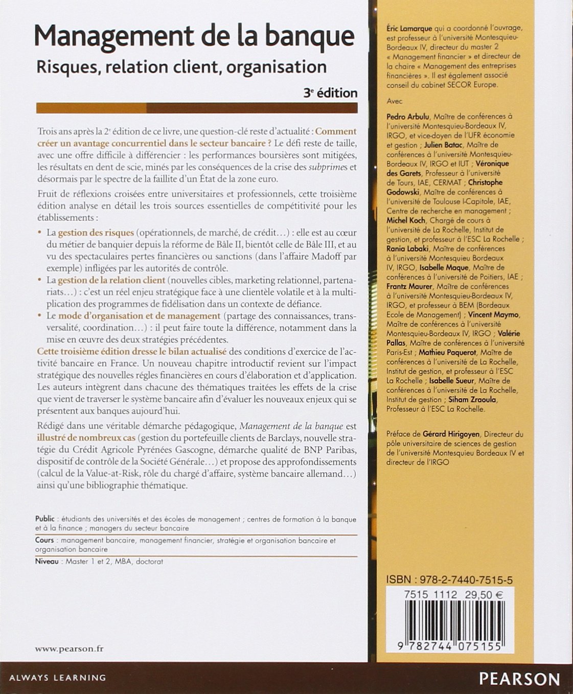 MANAGEMENT DE LA BANQUE 3E ED