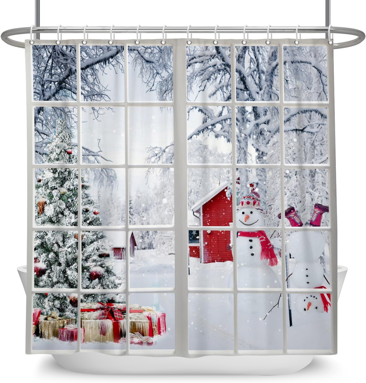 Leowefowa Winter Christmas Shower Curtain Snowman Xmas Tree