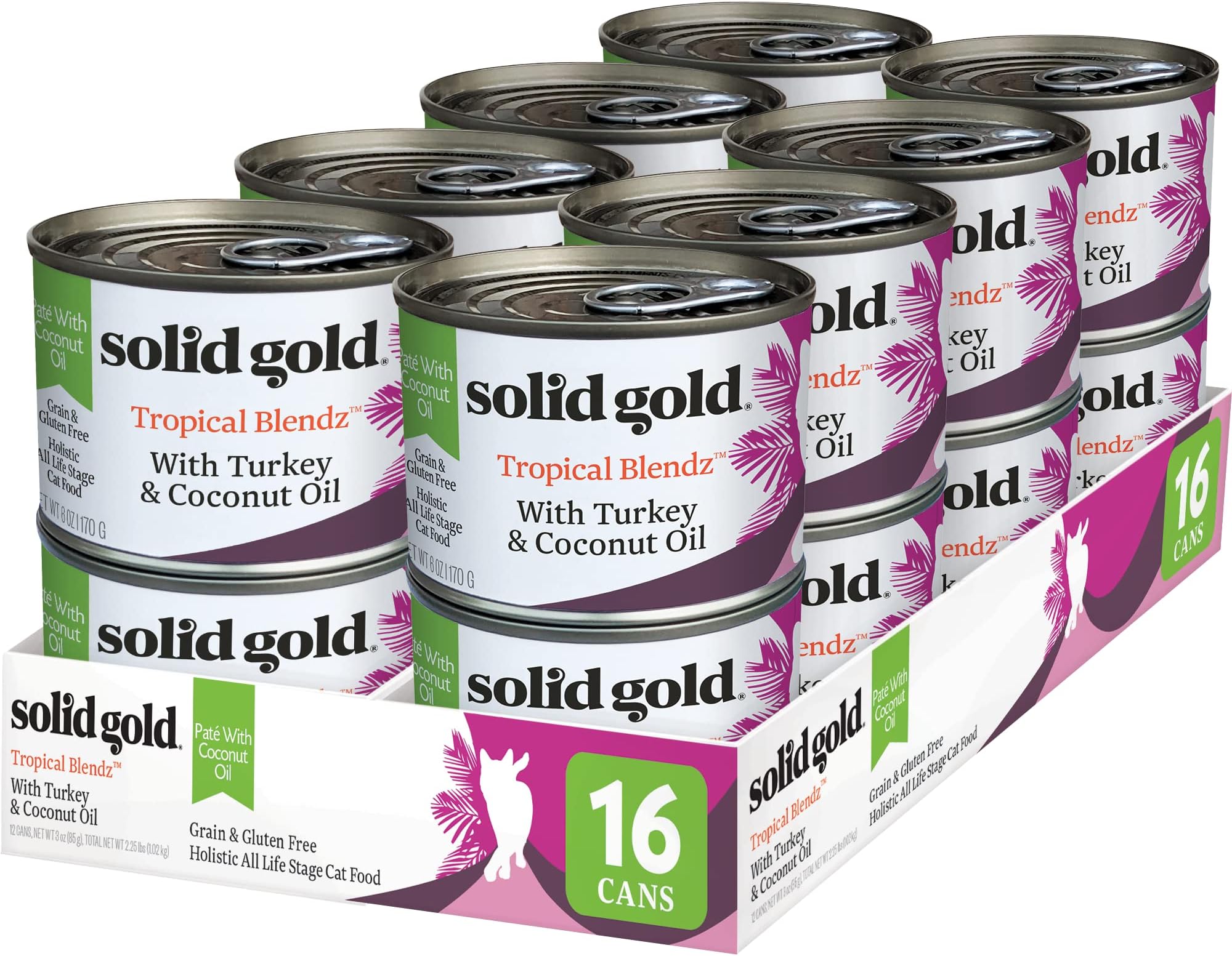 Solid Gold Tropical Blendz Wet Cat Food - Turkey Pate in Coconut Oil - Canned Cat Food, 16 Pack