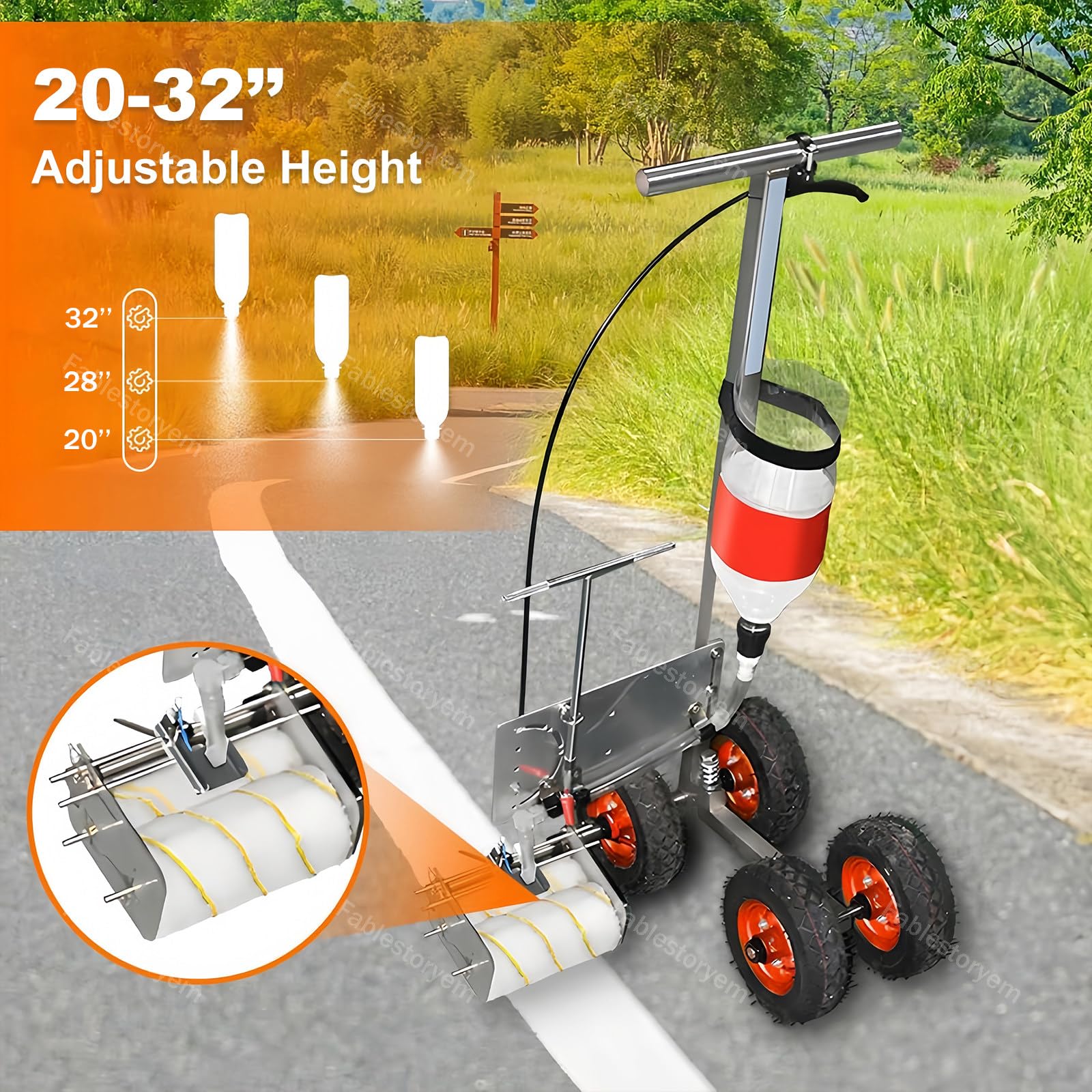 Verstellbarer Handschieber, Kaltlackierer, Straßenmarkierungsmaschine für Plätze, Parkplätze und Straßen, einfache Radübertragung, 50-80 cm